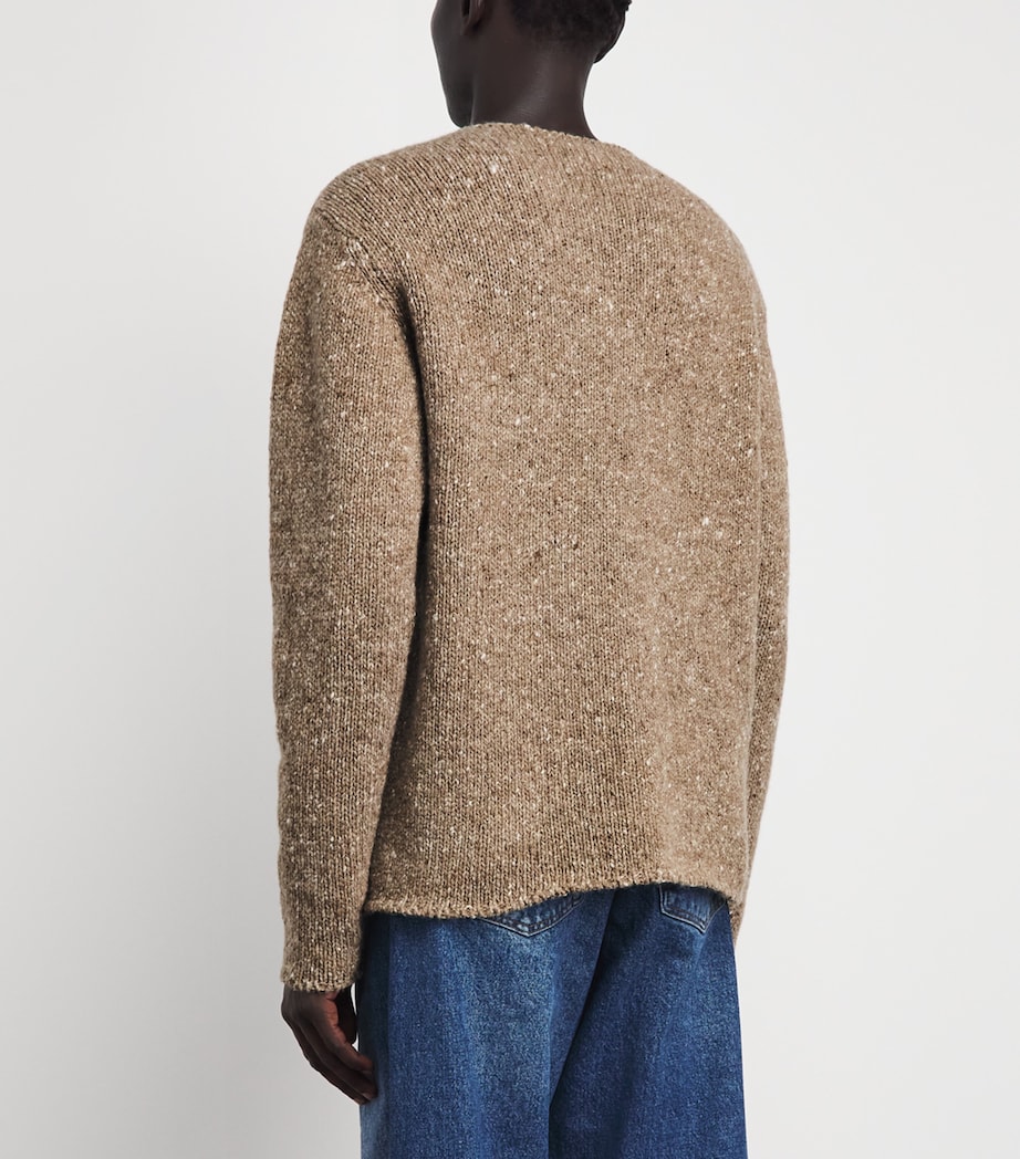 Auralee Mens Wool Tweed Sweater Top Brown Image 5