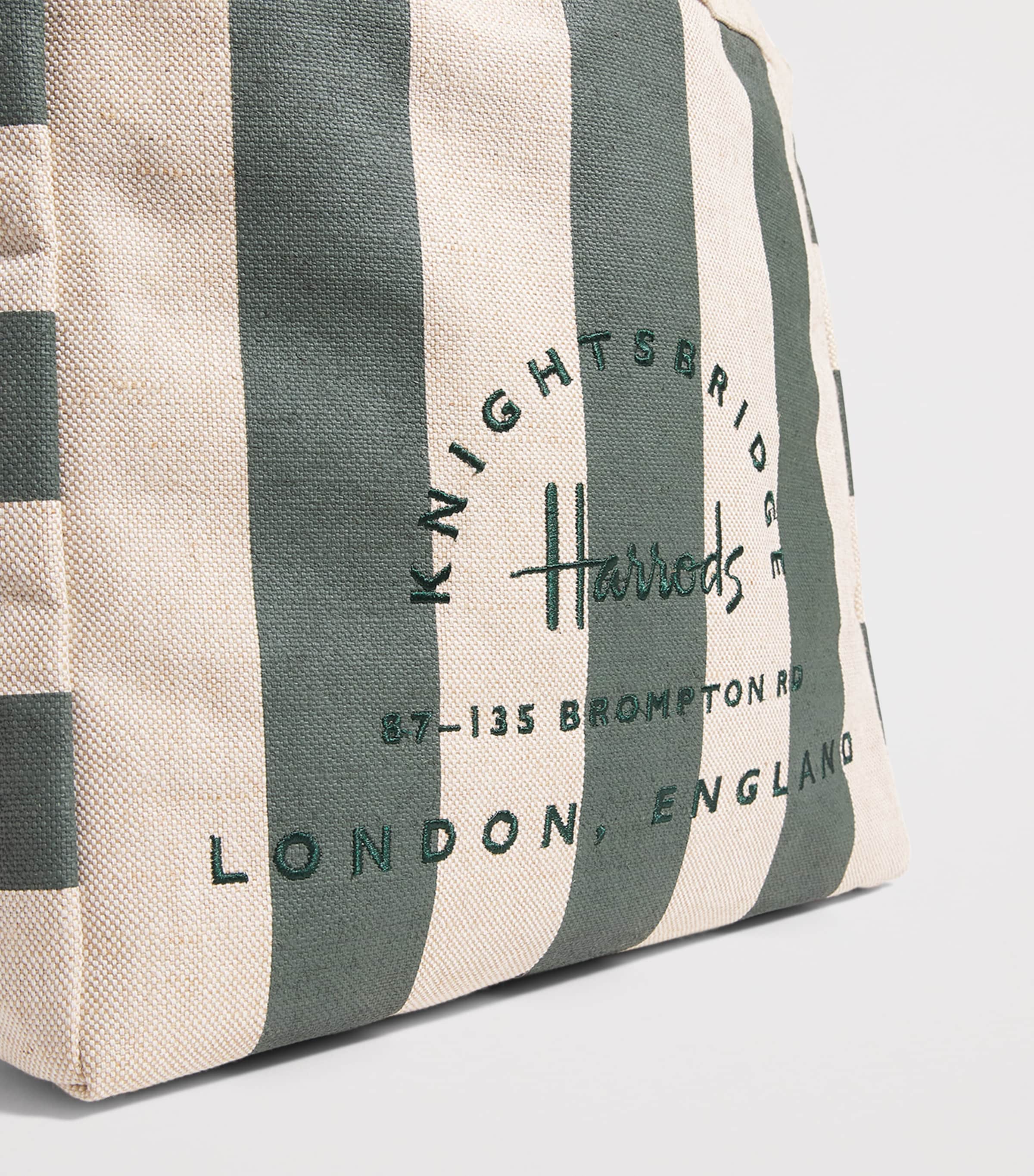 UK発【Harrods】ロゴ ジュート ストライプ トート バッグ ラージ Harrods ハロッズ 2025年新作 ストライプ ロゴ ジュート トート