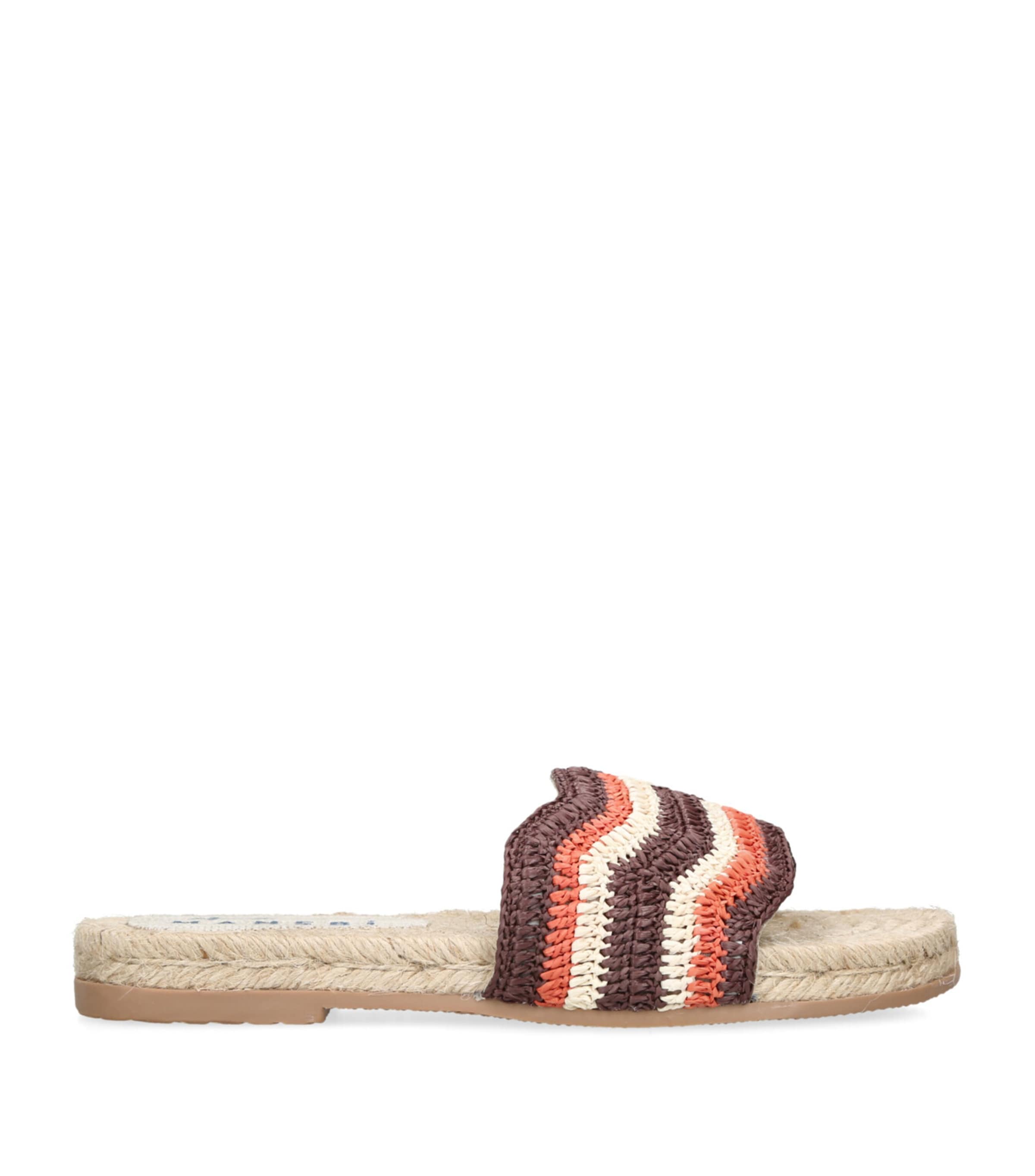 Manebi Single-strap Striped Flat Raffia Sandals In Beige