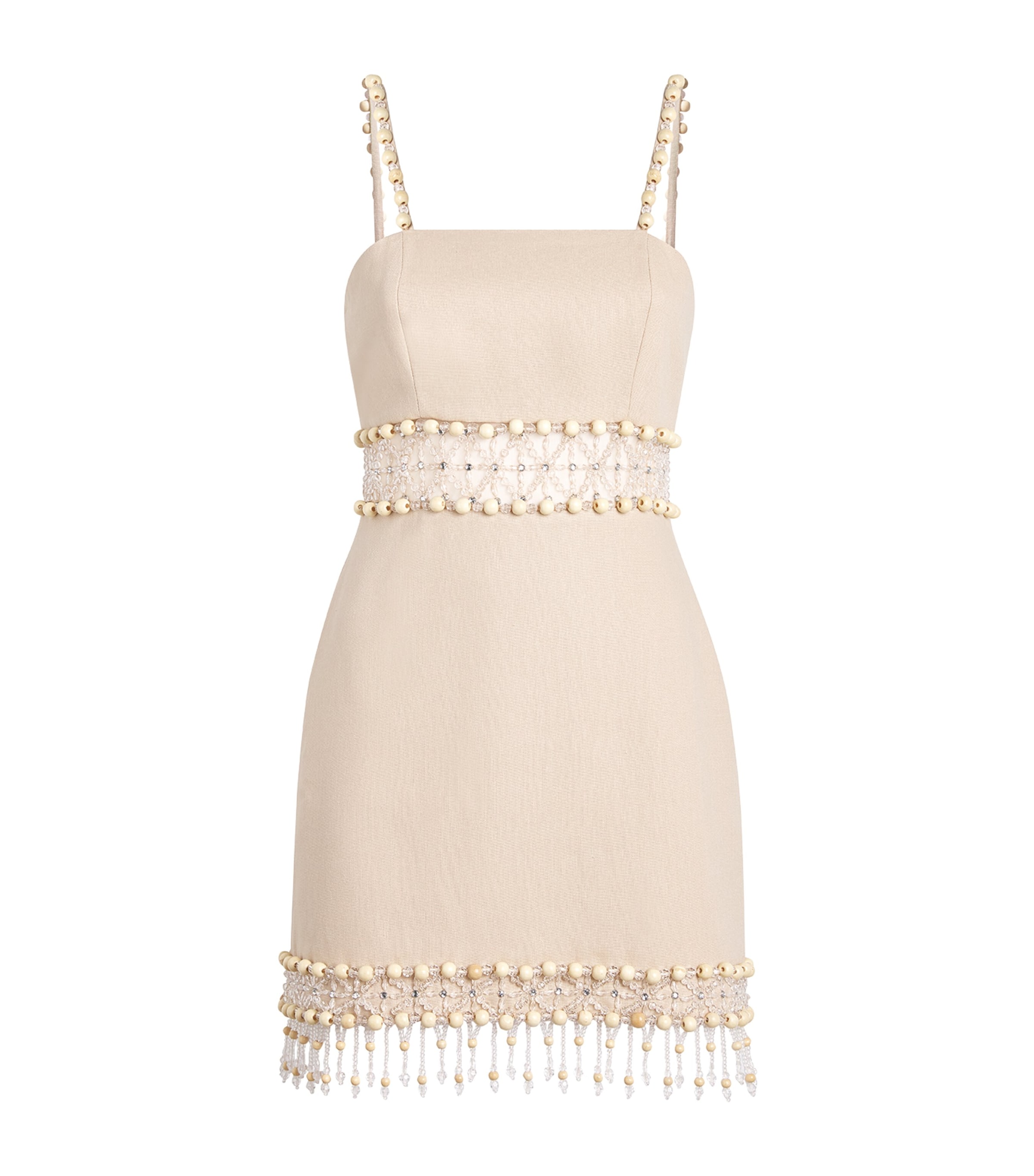 Shop Patbo Bead-embellished Mini Dress In Beige