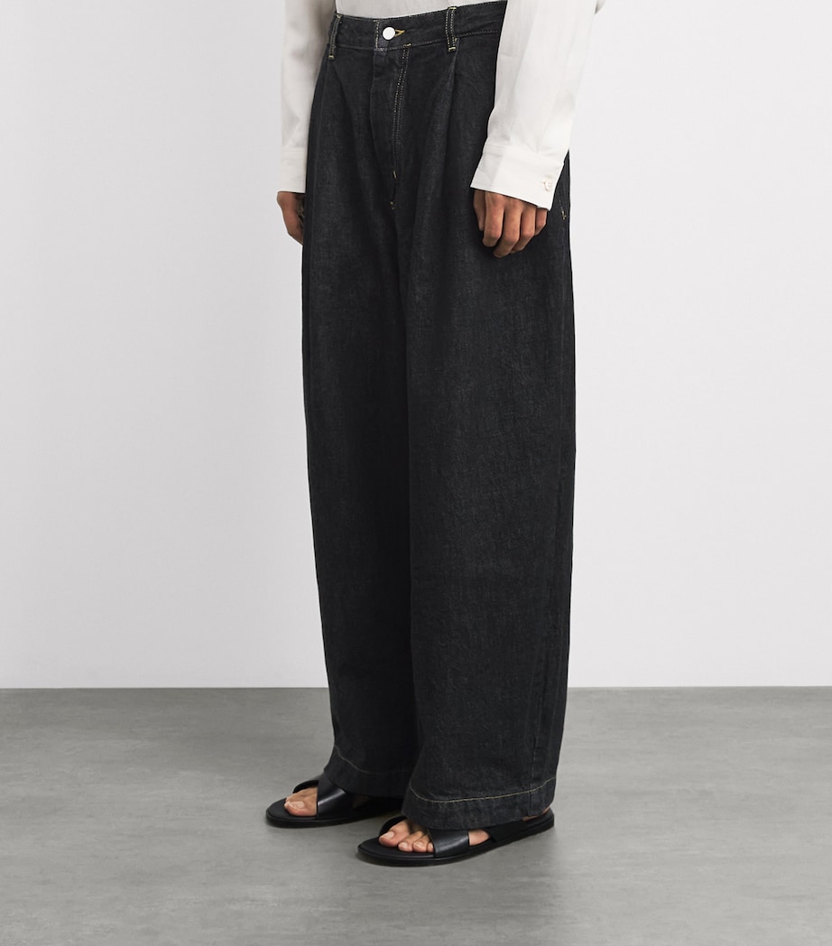 Studio Nicholson Mens Pleated Wide-Leg Jeans Black Image 4