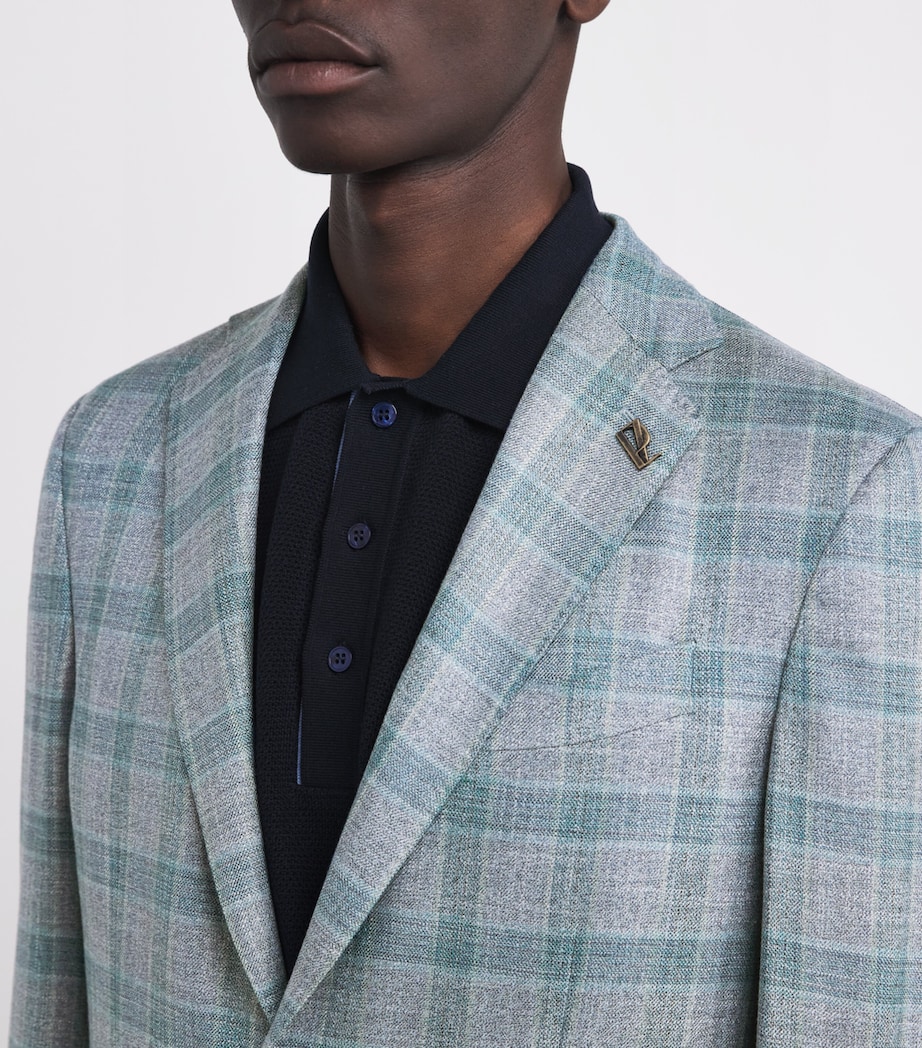 Bamboo Viscose Check Blazer 60VERDE CHIARO Image 6