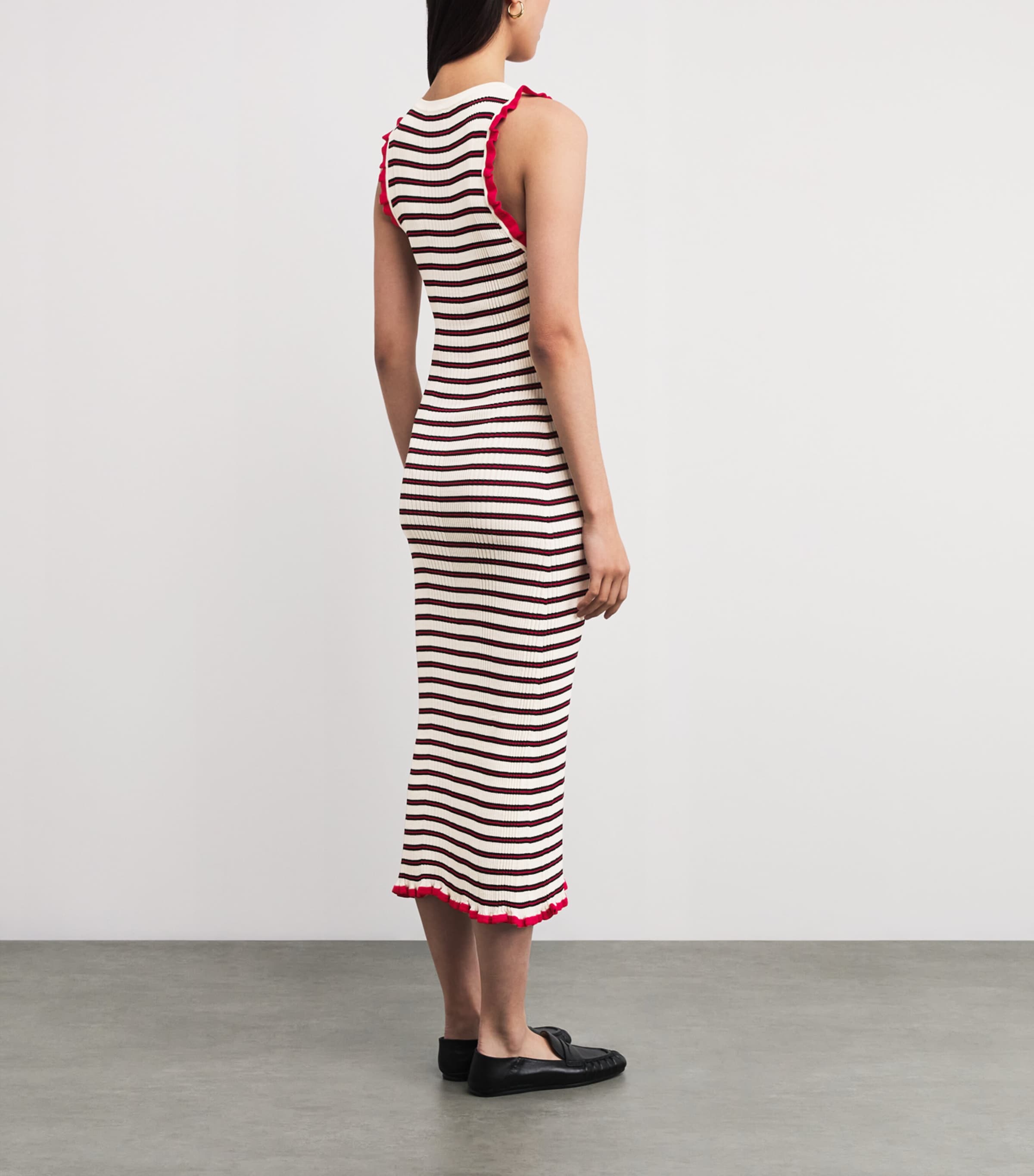 Stripe Midi Knitted Dress RED Image 3