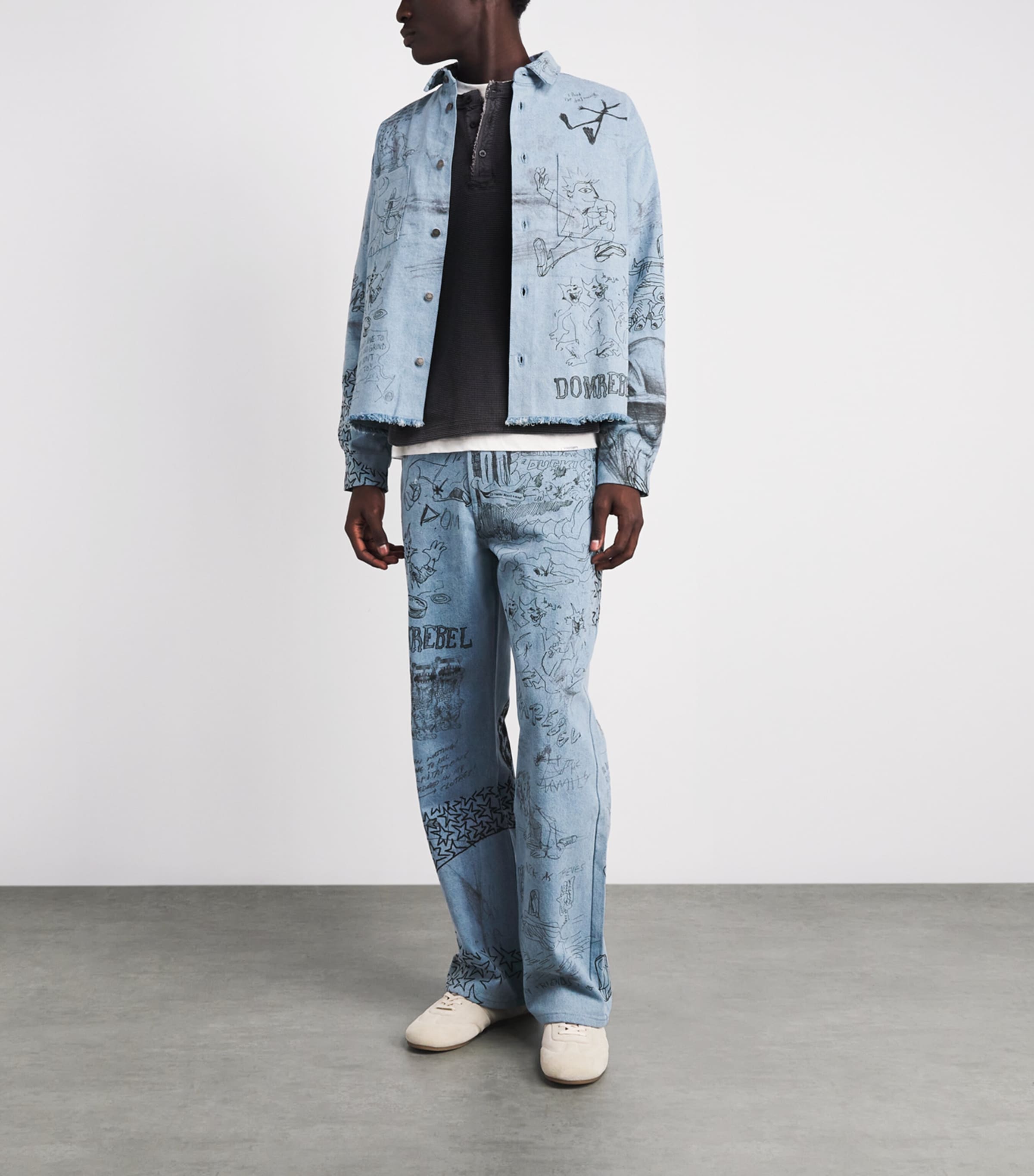 DOMREBEL Mens Sketchy Denim Overshirt Light Blue Image 2