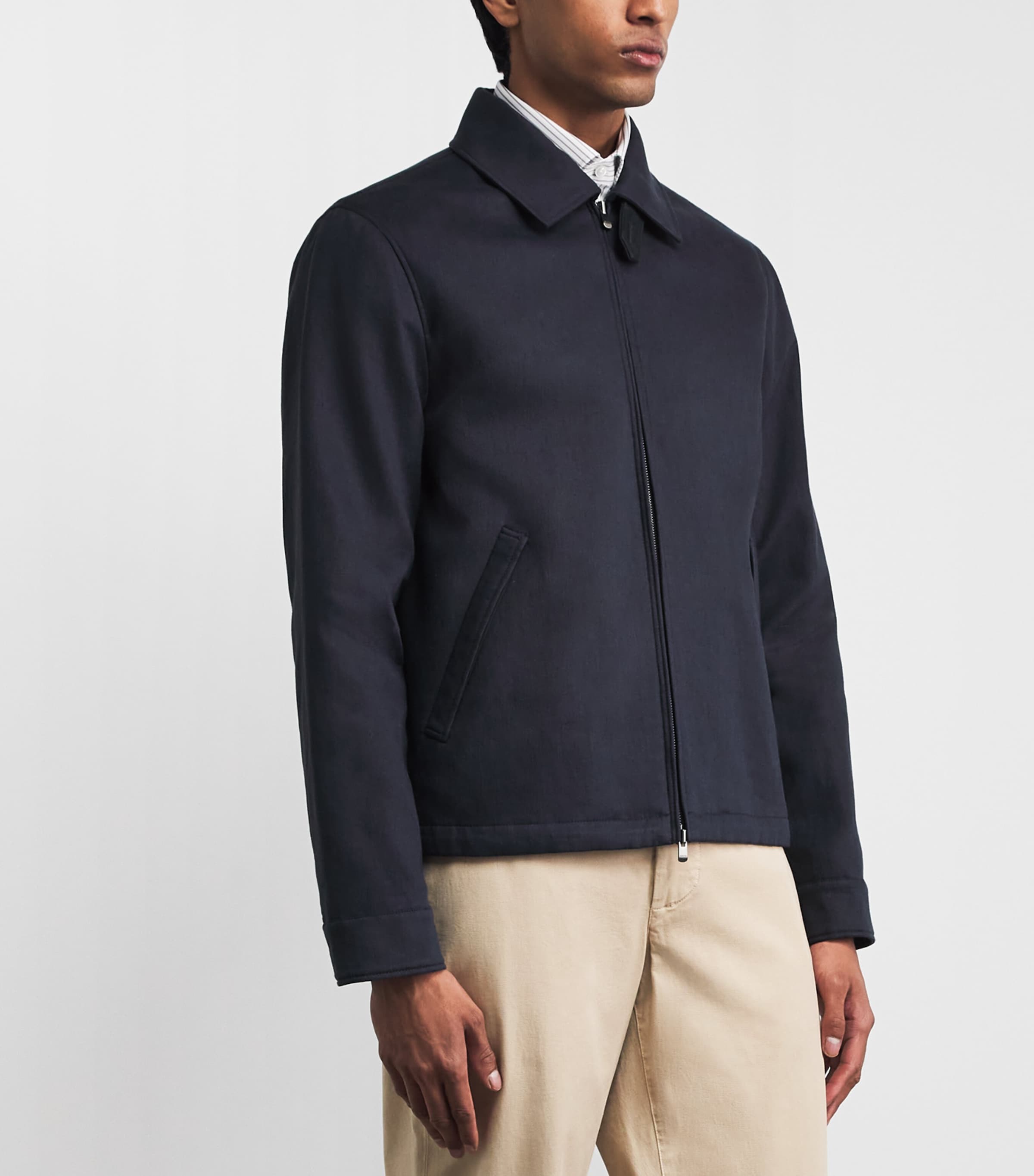 Agnona Mens Linen Bomber Jacket Dark Blue Navy Image 4