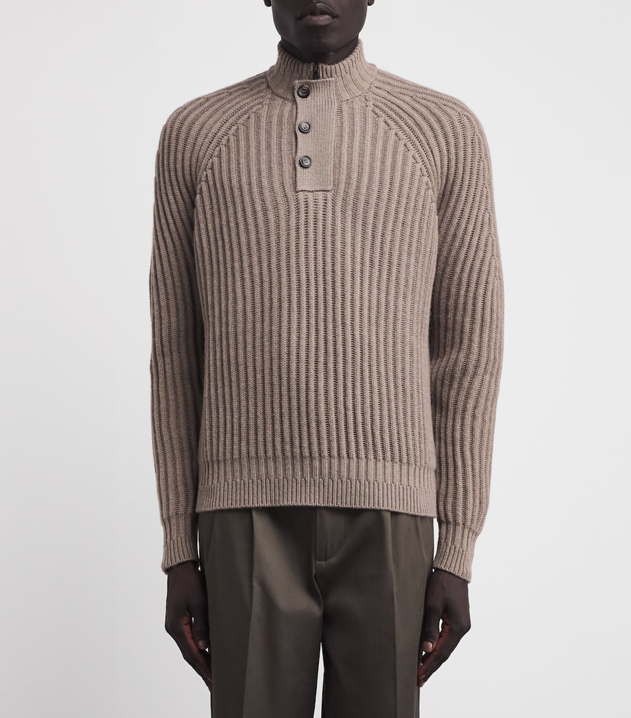 Colombo Mens Kid Cashmere Mock-Neck Sweatshirt Brown Image 3
