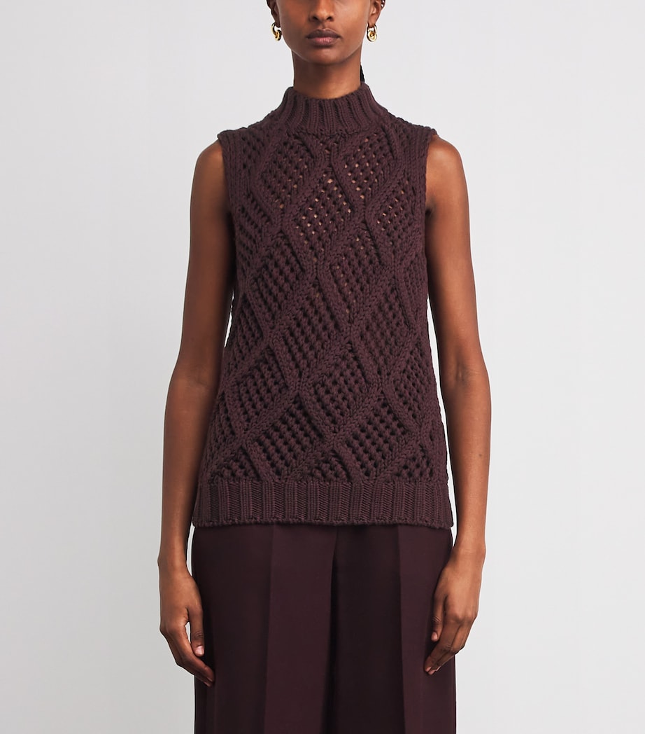 Wool Openwork-Cable Knit Sweater Vest MOSTO Image 3