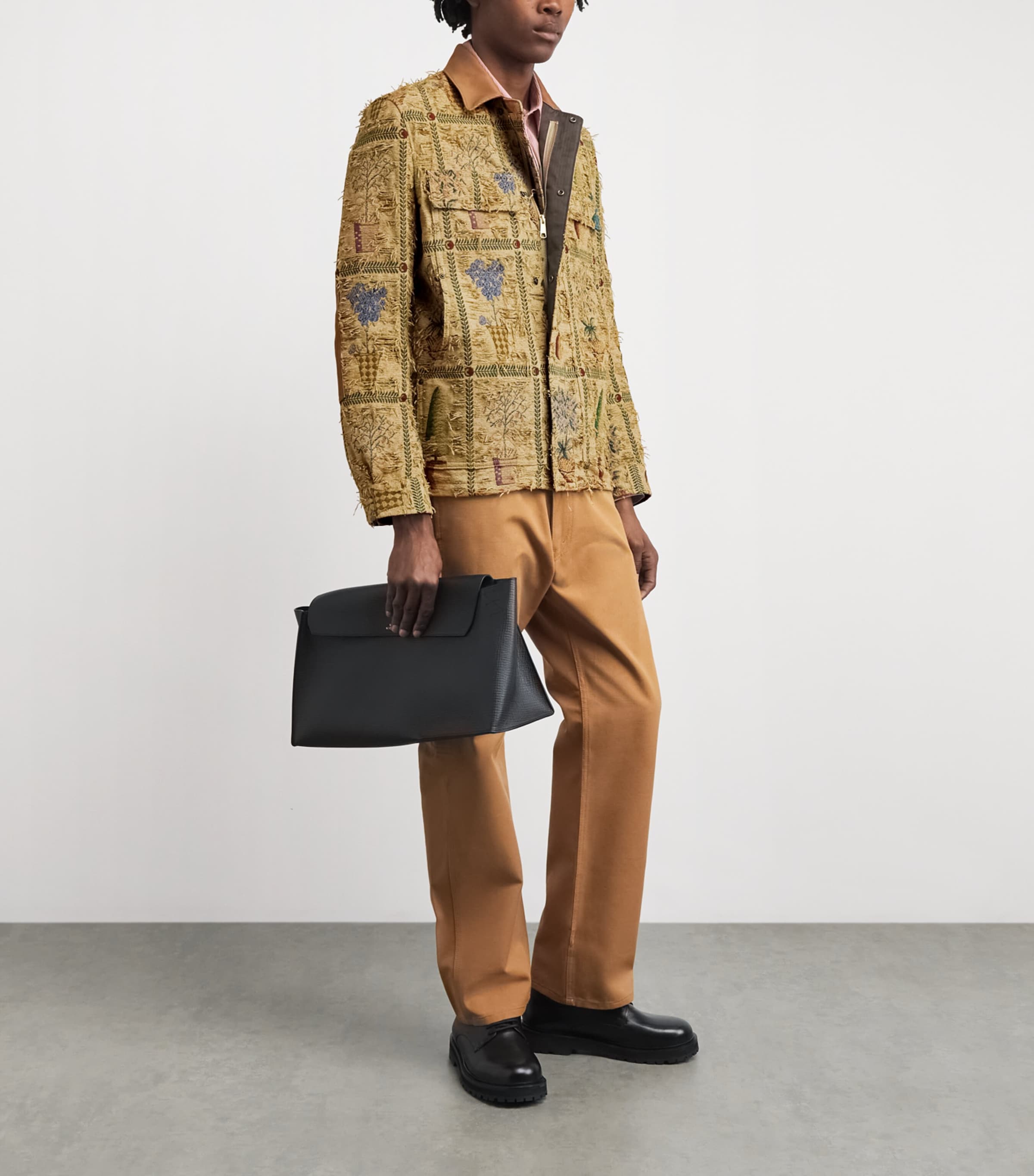 Junya Watanabe MAN Mens Distressed Tapestry Trucker Jacket Bg/grn/rd X Camel Image 2