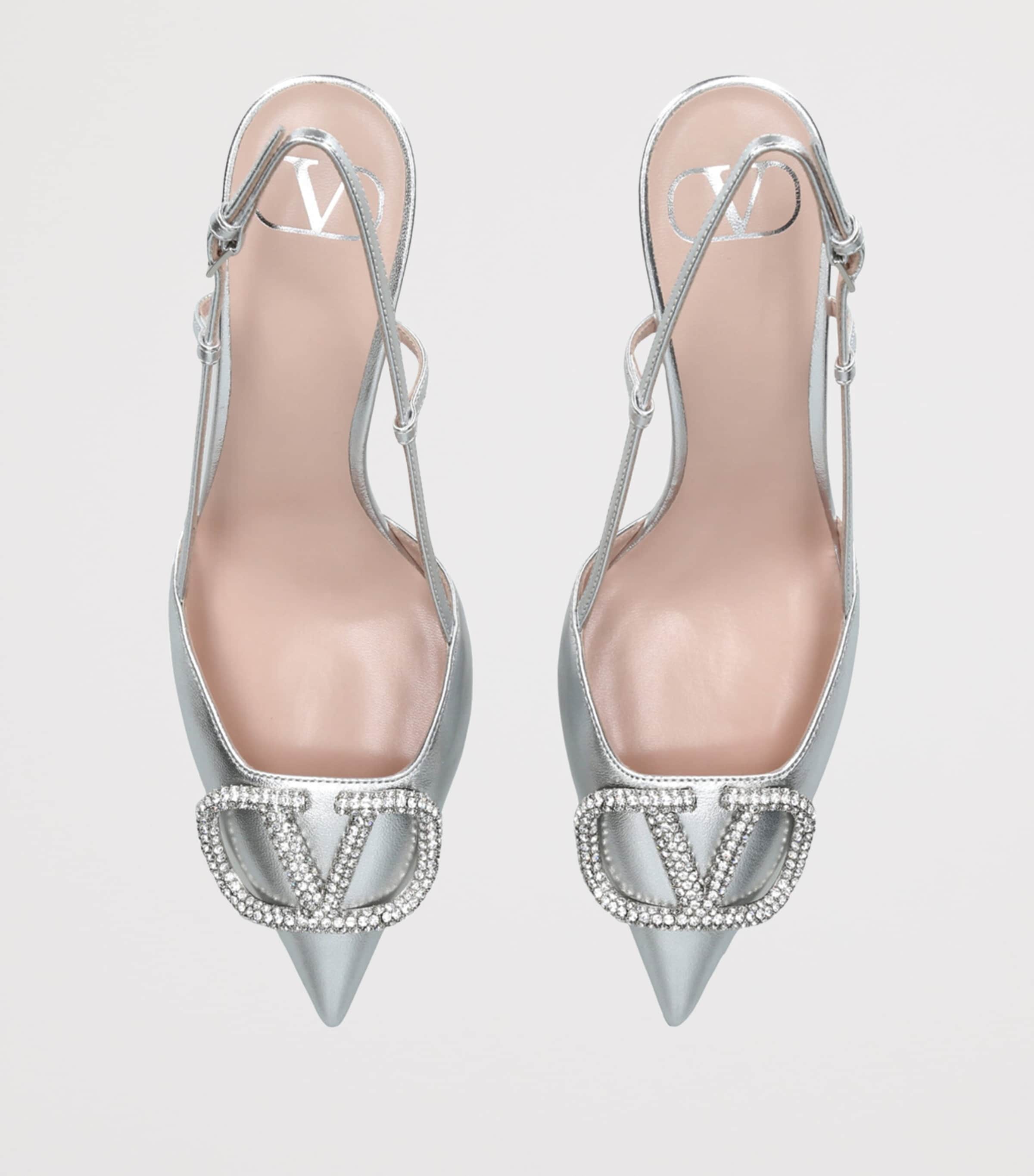 Leather Embellished VLogo Slingback Pumps 80 SILVER Image 4
