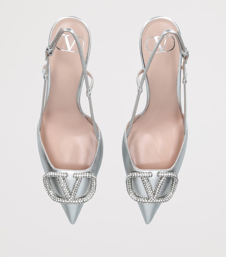 Leather Embellished VLogo Slingback Pumps 80 SILVER Image 4