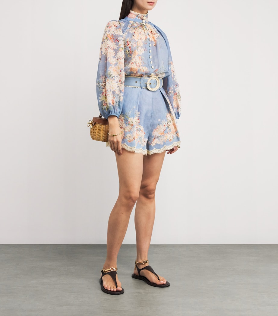 Linen Floral Cascadian Tuck Shorts TLBLBTFLO TEAL/BLUE Image 2