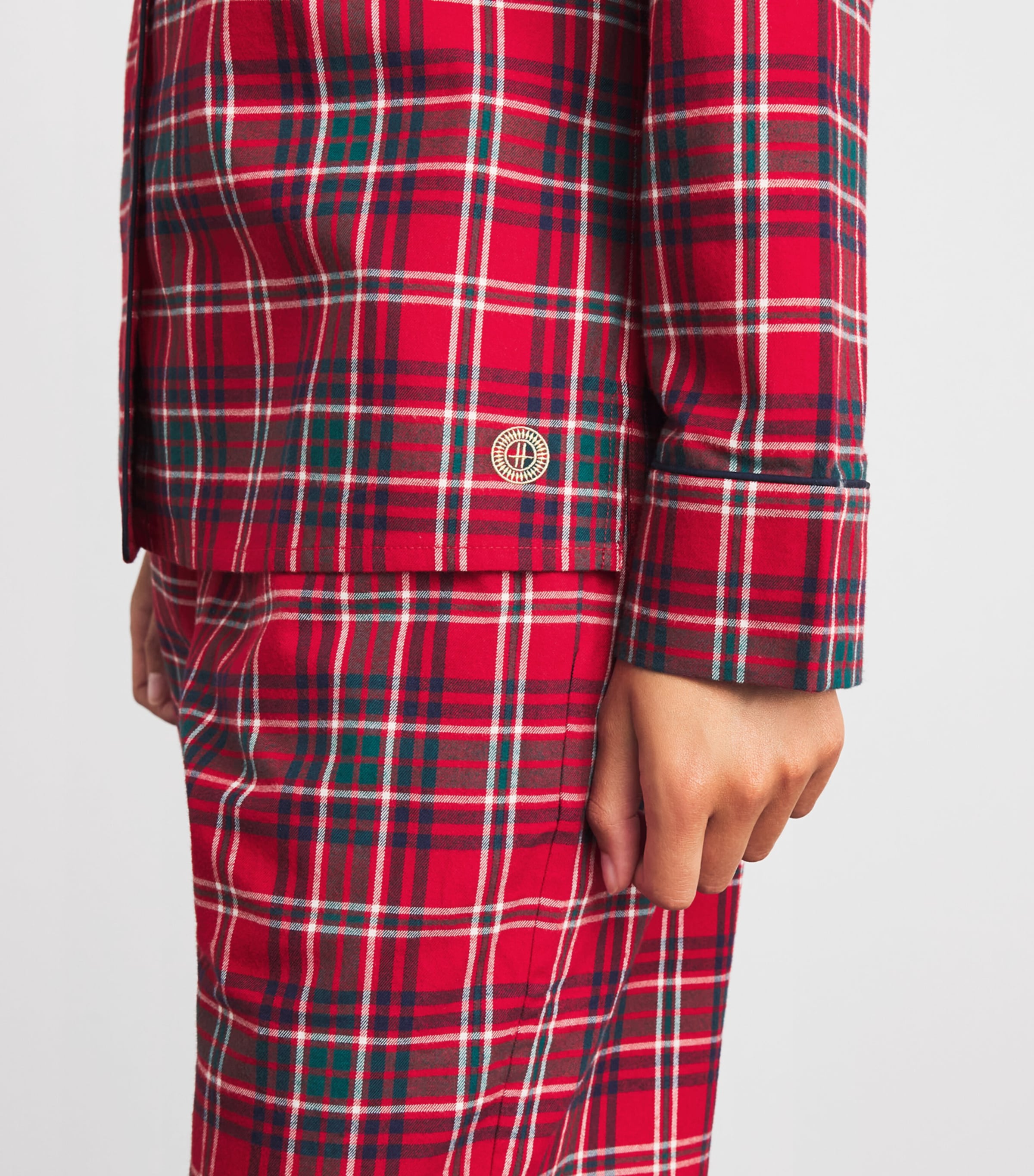 Harrods Womens Cotton Tartan Pyjama Set Red Image 3
