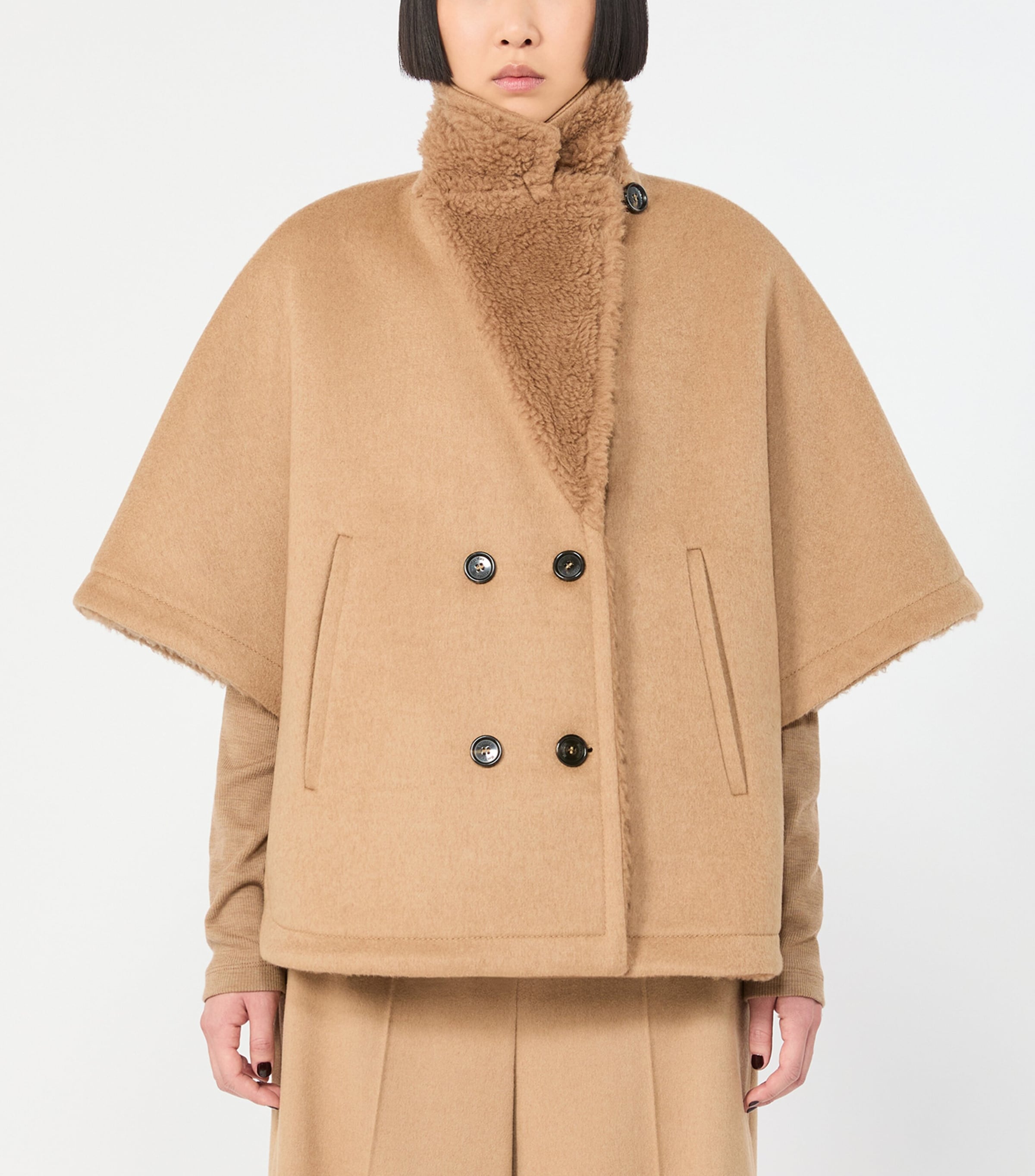 Max Mara Womens Camel Wool Double-Breasted Cape Camel Image 3