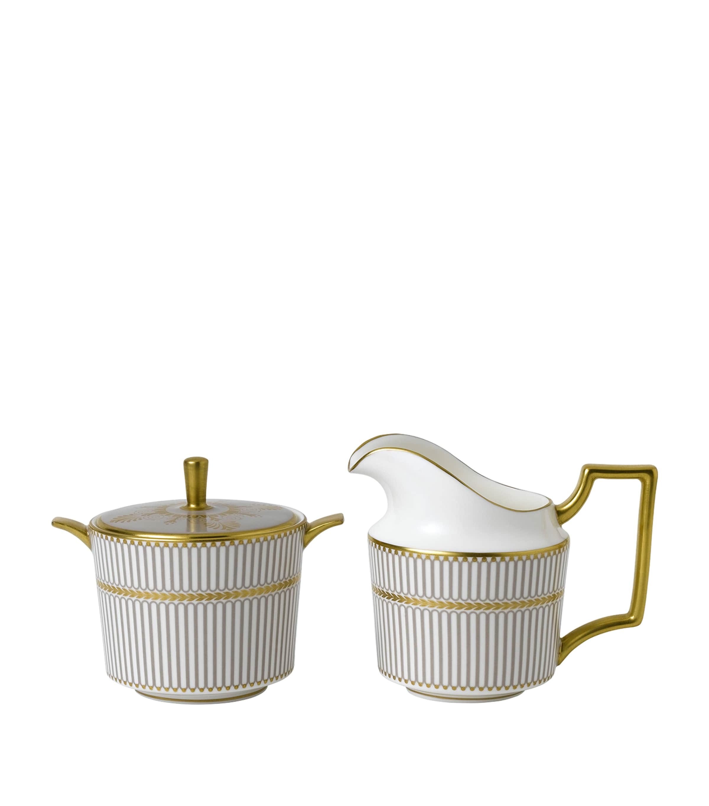 Wedgwood Anthemion Grey Cream Jug And Sugar Bowl In Grey