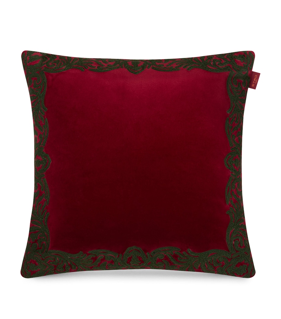 Wool-Blend Embroidered Paisley-Trim Cushion (45cm) BURGUNDY Image 1