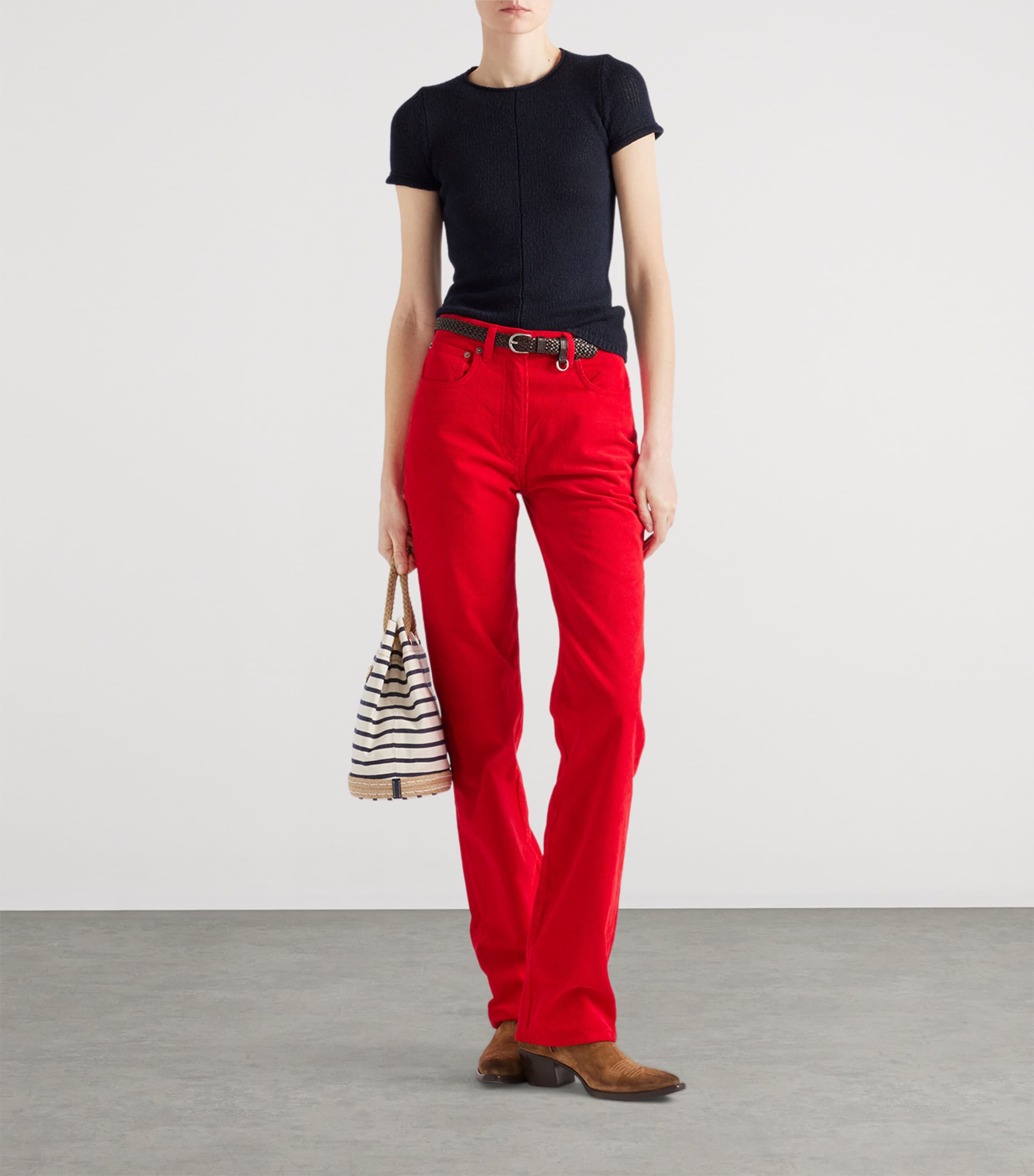 Corduroy Straight Trousers F01BW Image 2