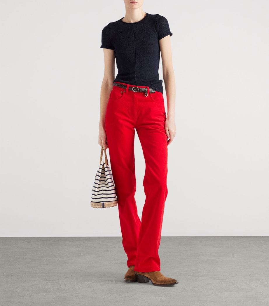 Corduroy Straight Trousers F01BW Image 2