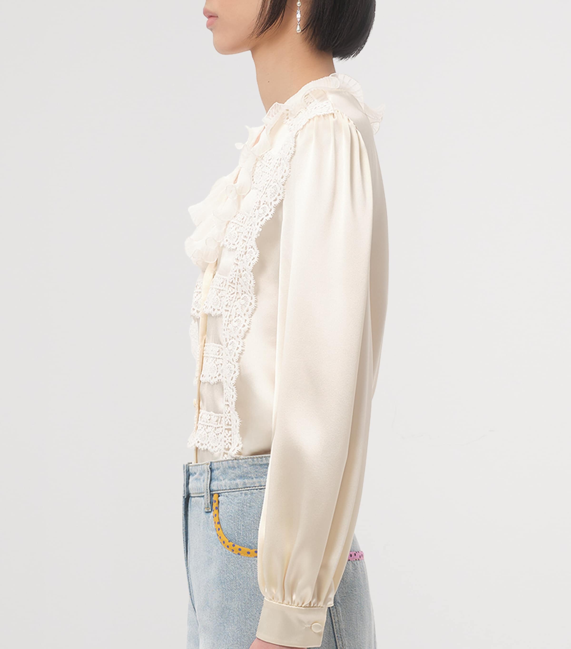 Valentino Womens Silk Lace-Trim Blouse Image 3