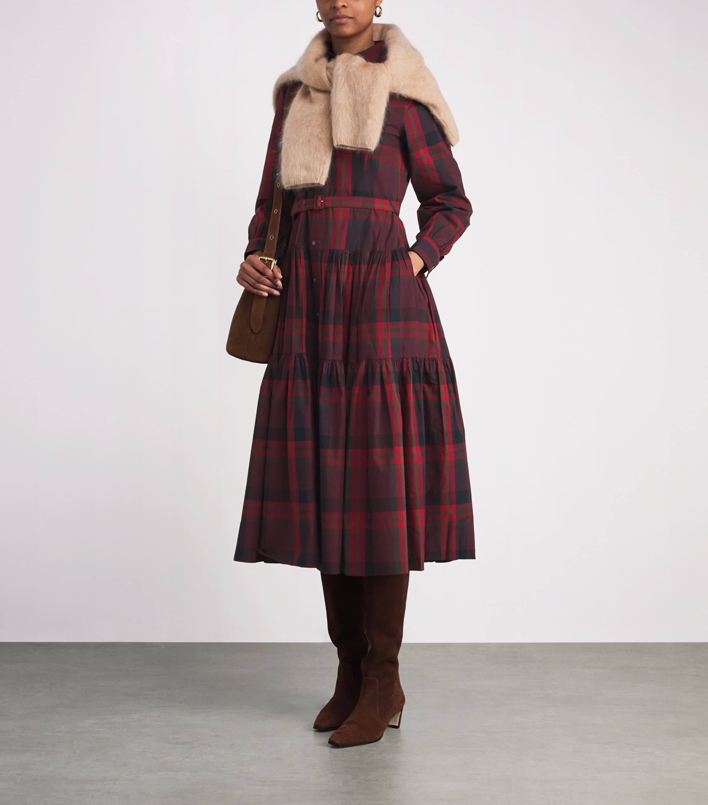Cotton Check Midi Dress RED Image 2