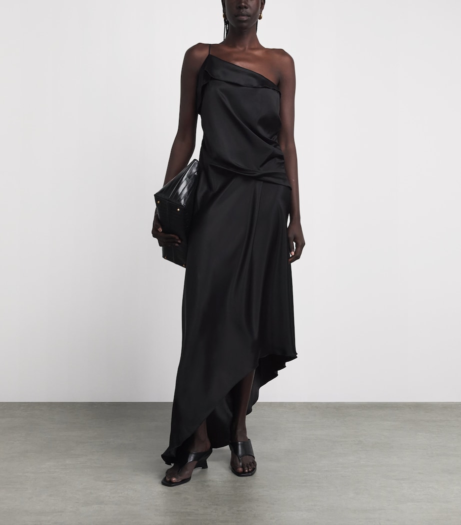 CAMILLA AND MARC Womens Silk Asymmetric Odessa Maxi Dress Dblk Black Image 2