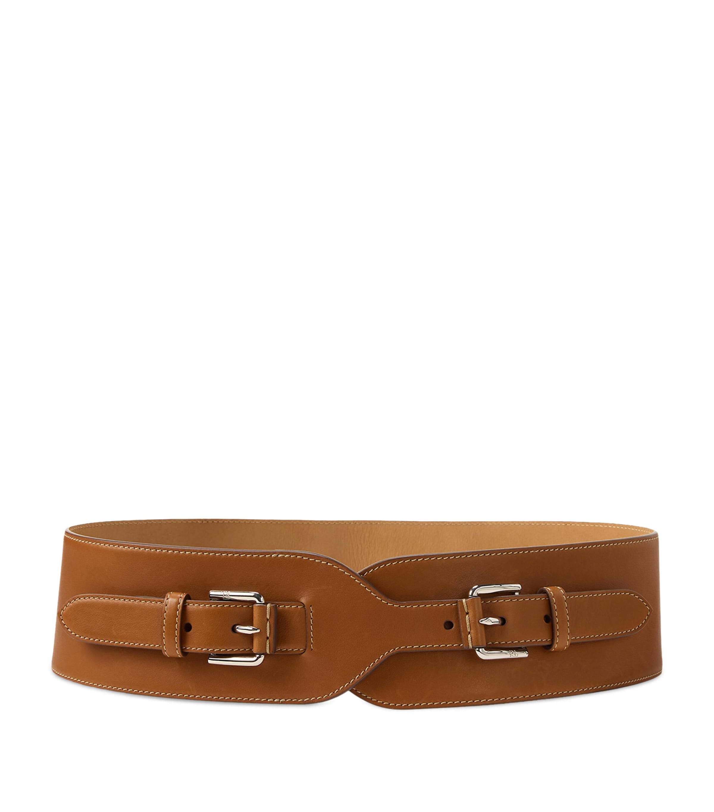 Ralph Lauren Wide Leather Belt In Gold