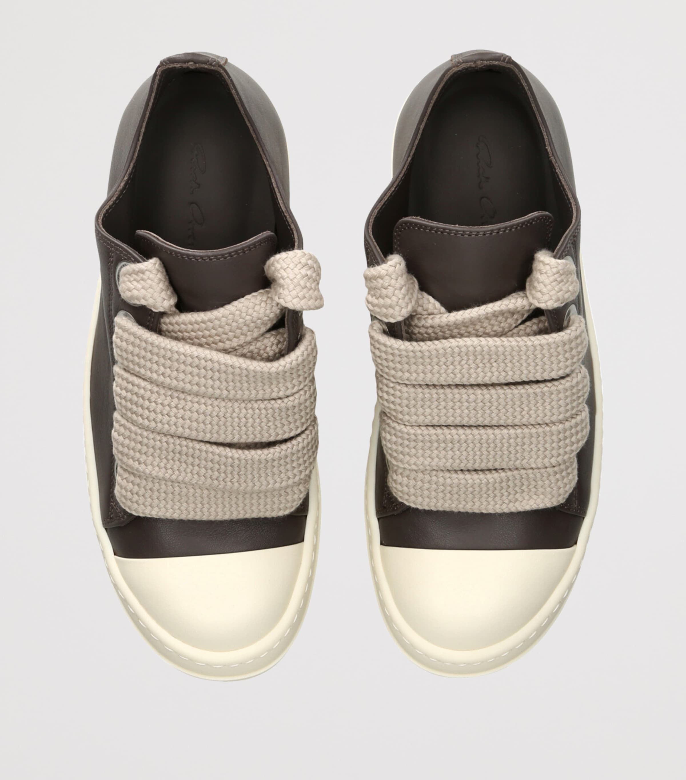 Rick Owens Grey Leather Jumbo-Lace Sneakers | Harrods UK