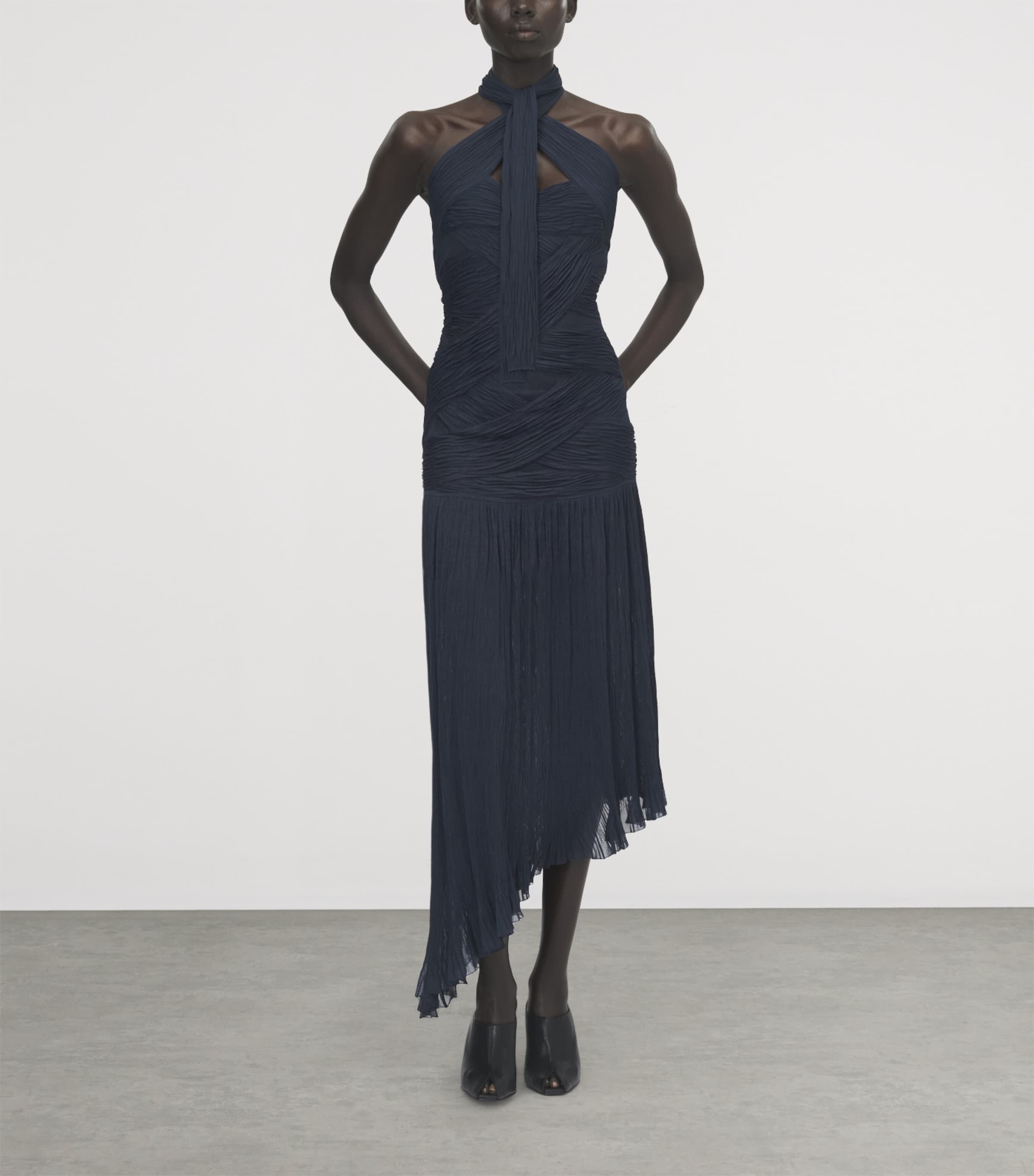 McQueen Womens Asymmetric Halterneck Midi Dress Image 2