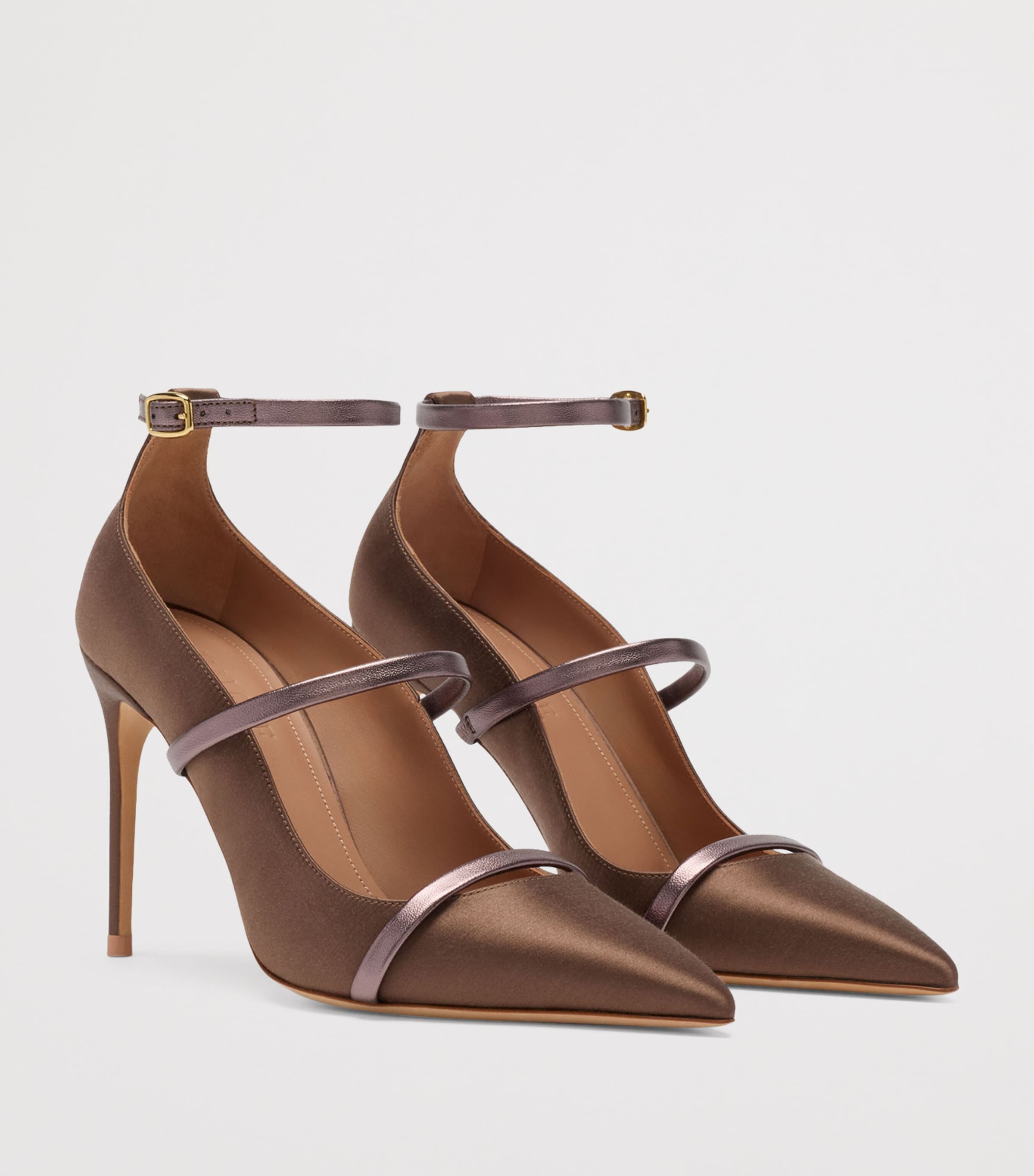 Malone Souliers Satin Diaz Heeled Pumps 90 Taupe Image 3