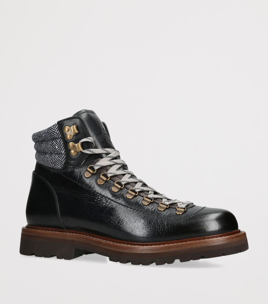 Leather Wool-Cashmere-Trim Mountain Boots BLACK Image 3