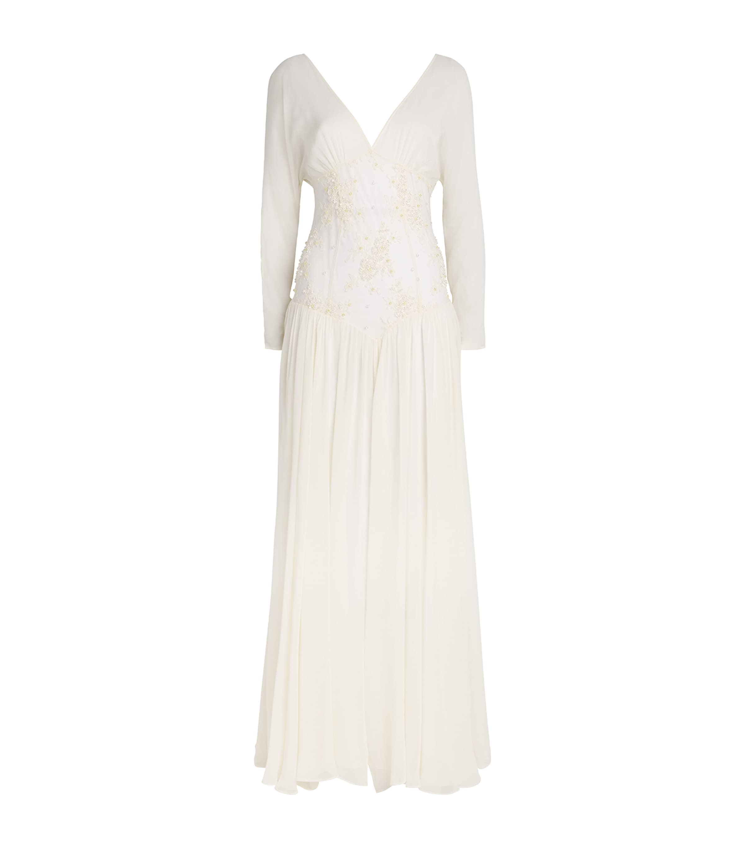 Rosamosario Womens Silk Crystal Meera Maxi Dress Off White Image 1