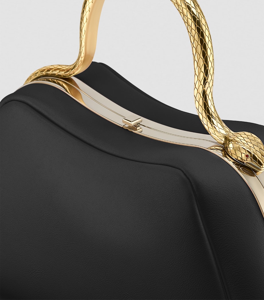 Small Leather Serpentine Top Handle Bag BLACK Image 5