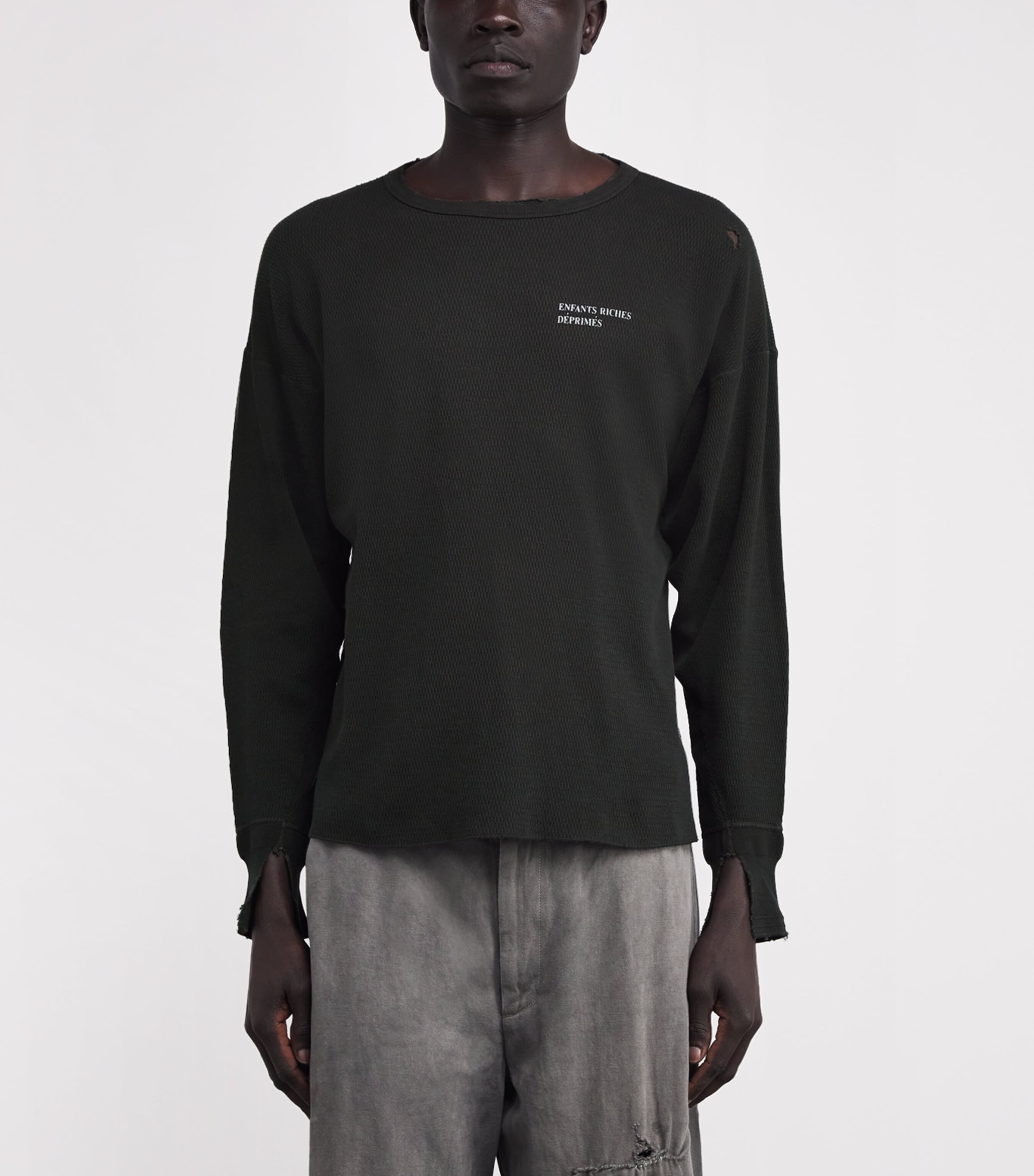 Distressed Logo Long-Sleeve T-Shirt CHARCOAL Image 3