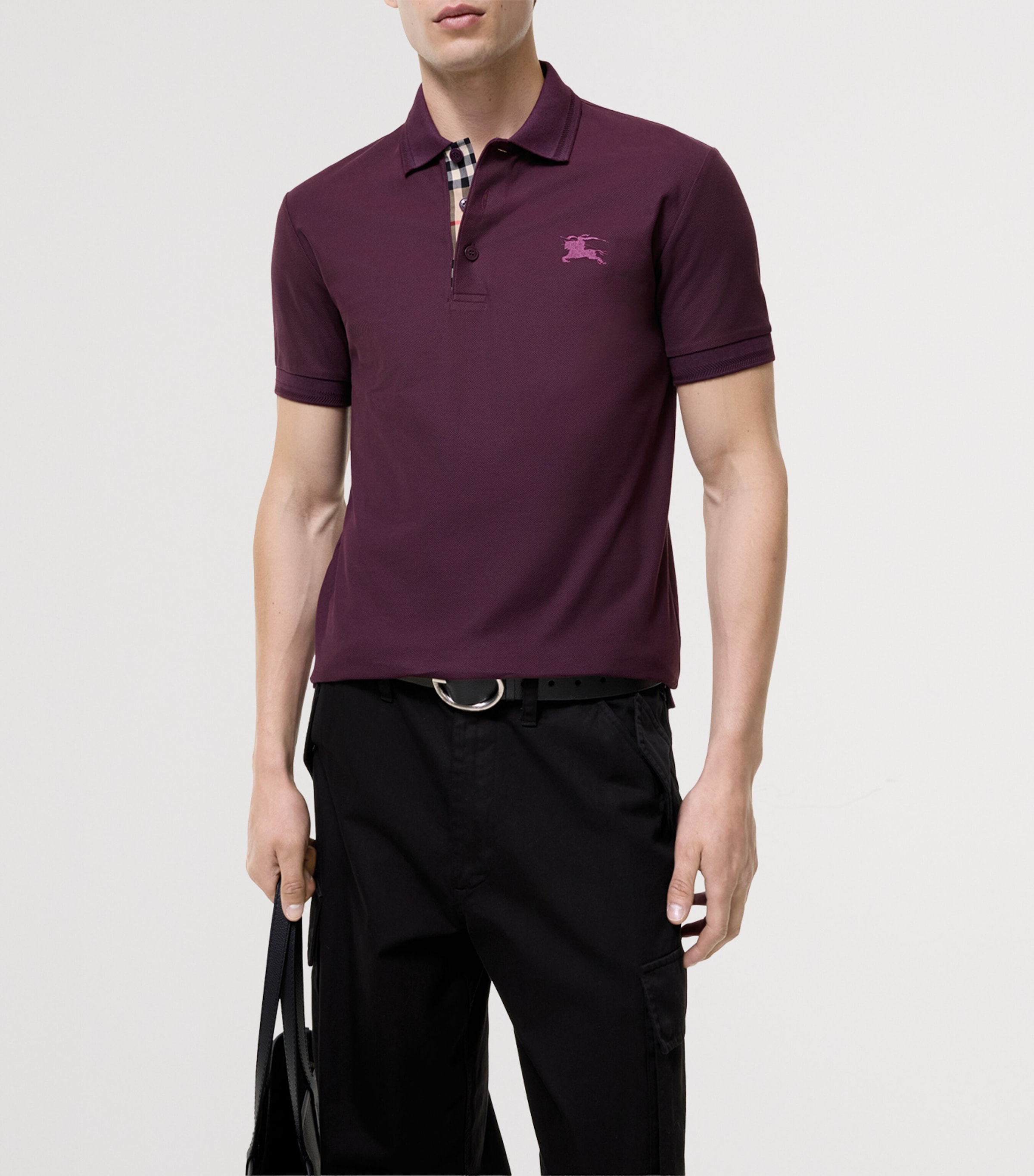 Burberry Mens Cotton Piqué Slim Polo Shirt Fig Purple Image 2