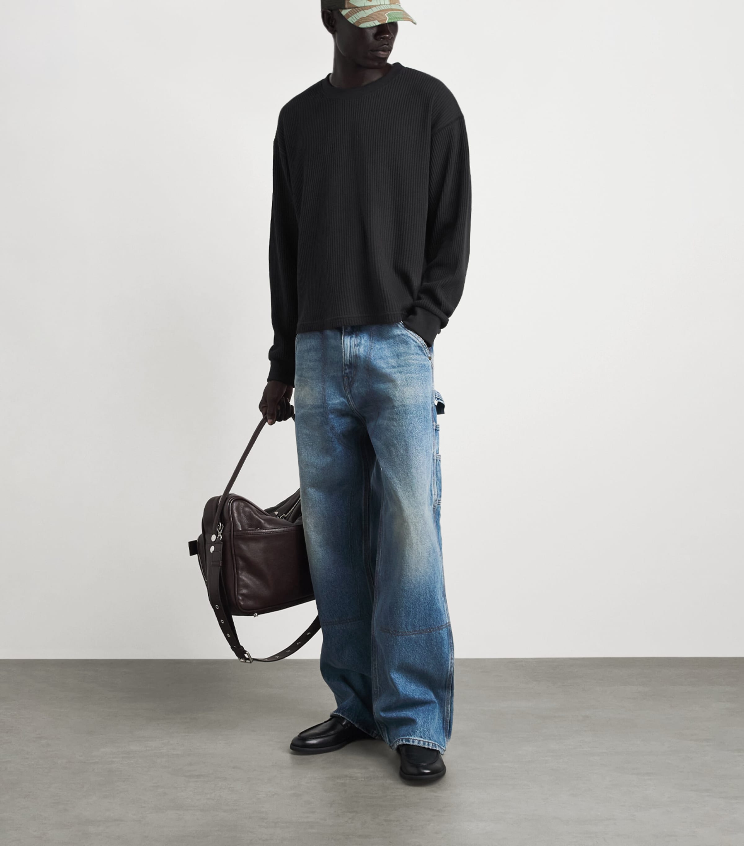 Cherry Los Angeles Mens Cotton-Blend Waffle-Knit Sweater Black Image 2