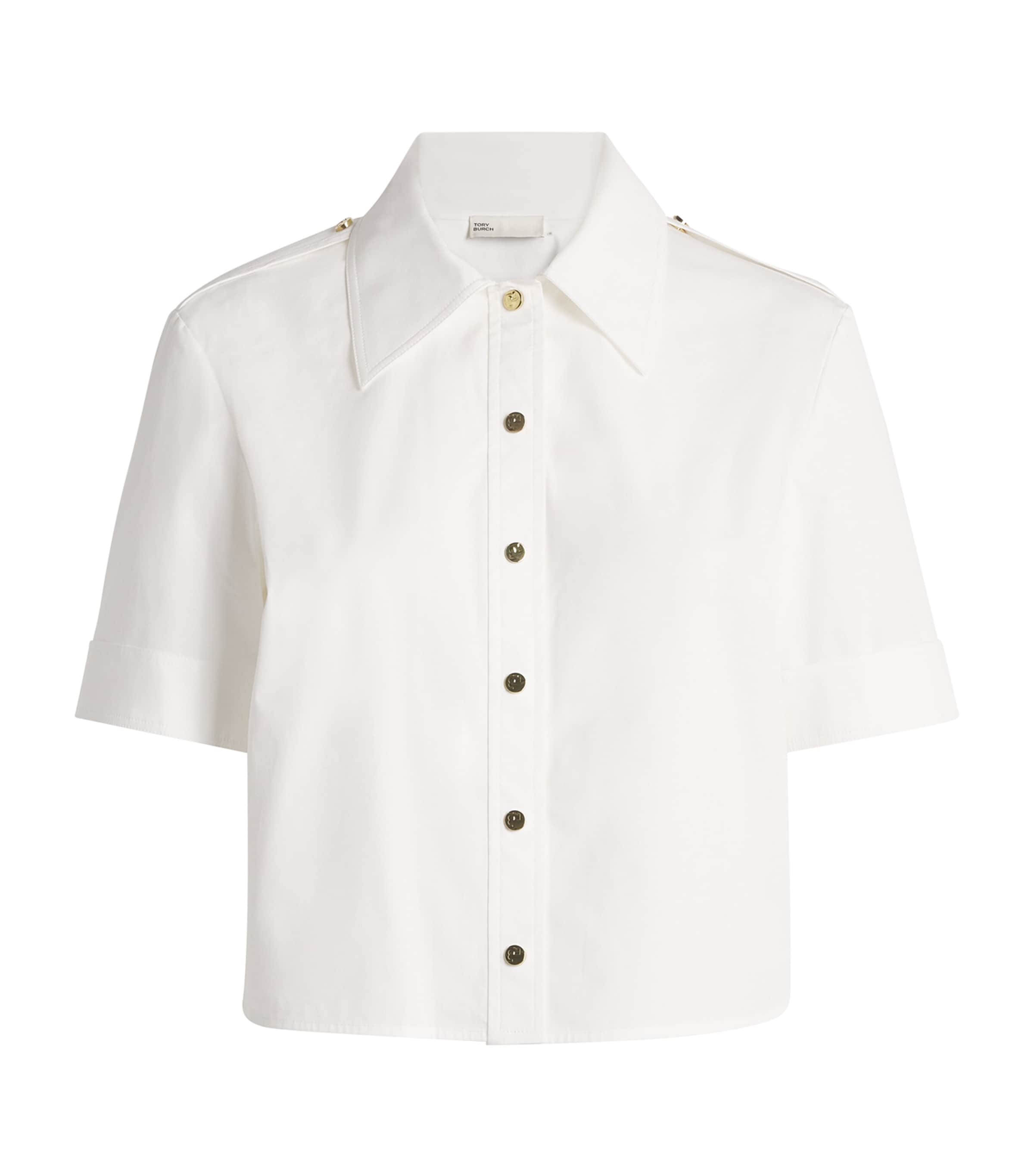 Tory Burch Cotton Stretch Poplin Metal-button Shirt In White