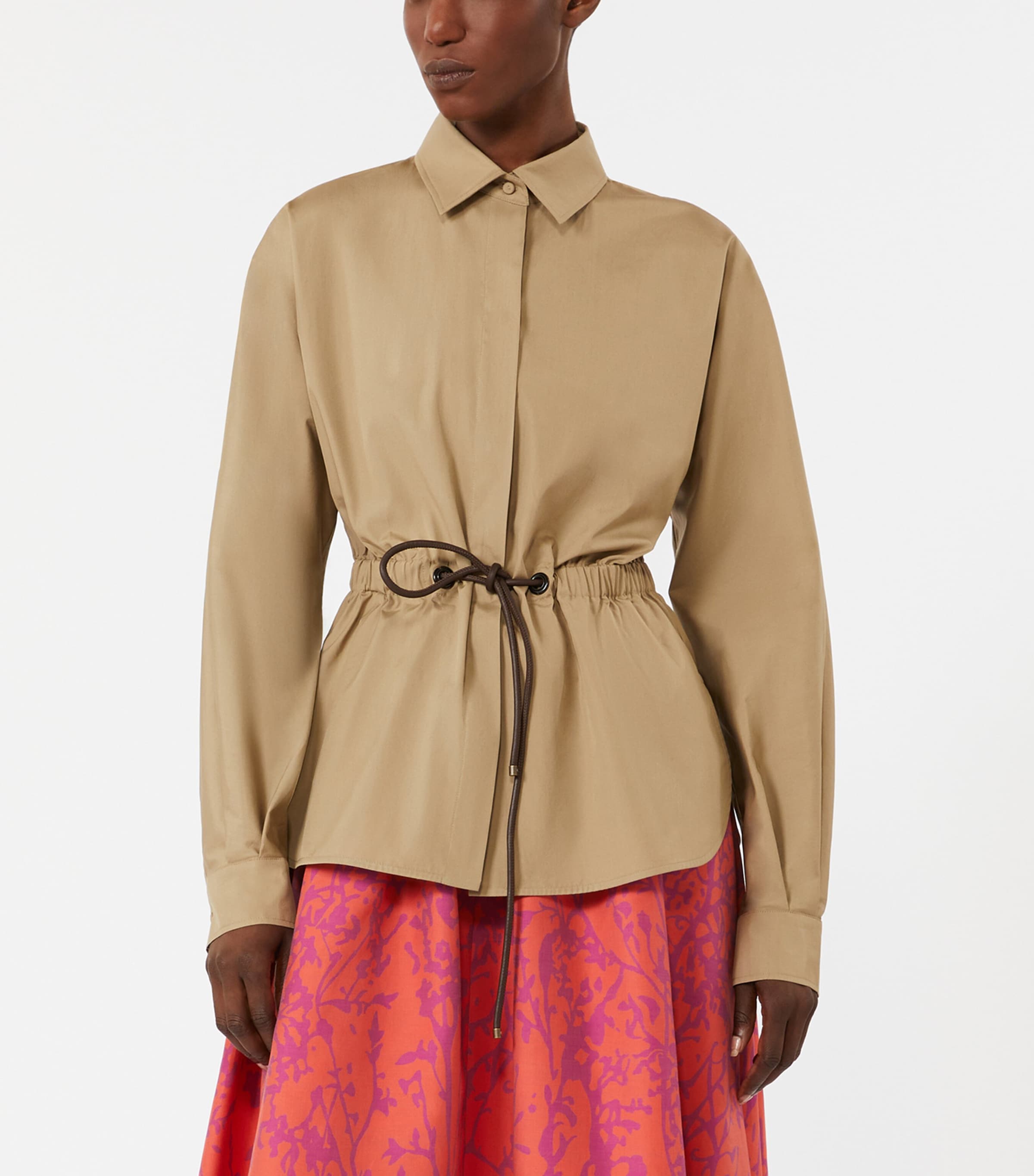 Max Mara Womens Cotton Poplin Drawstring Shirt Kaki Image 3