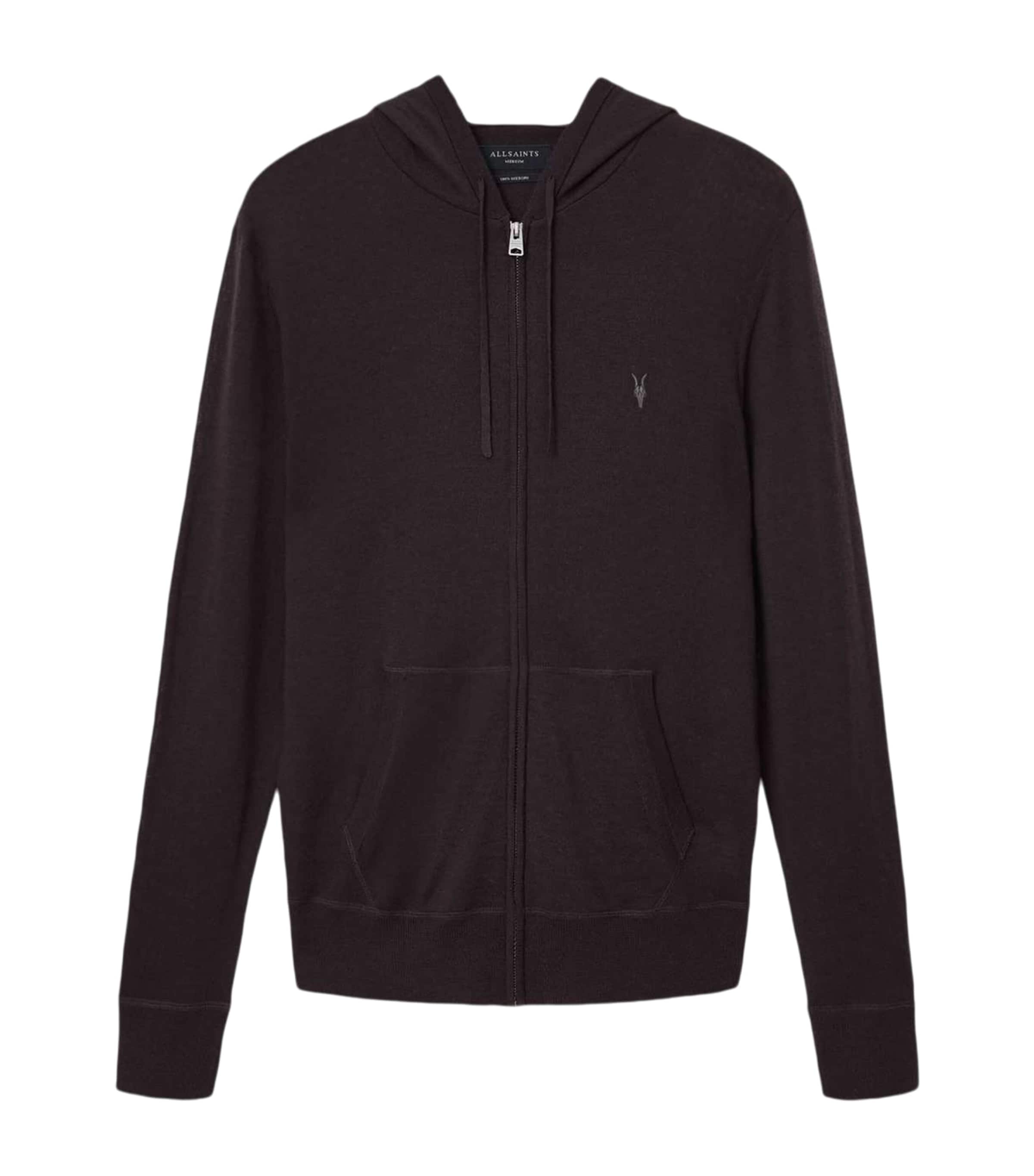 Allsaints Mens Espresso Brown Mode Zipped Merino-wool Hoody In Brown
