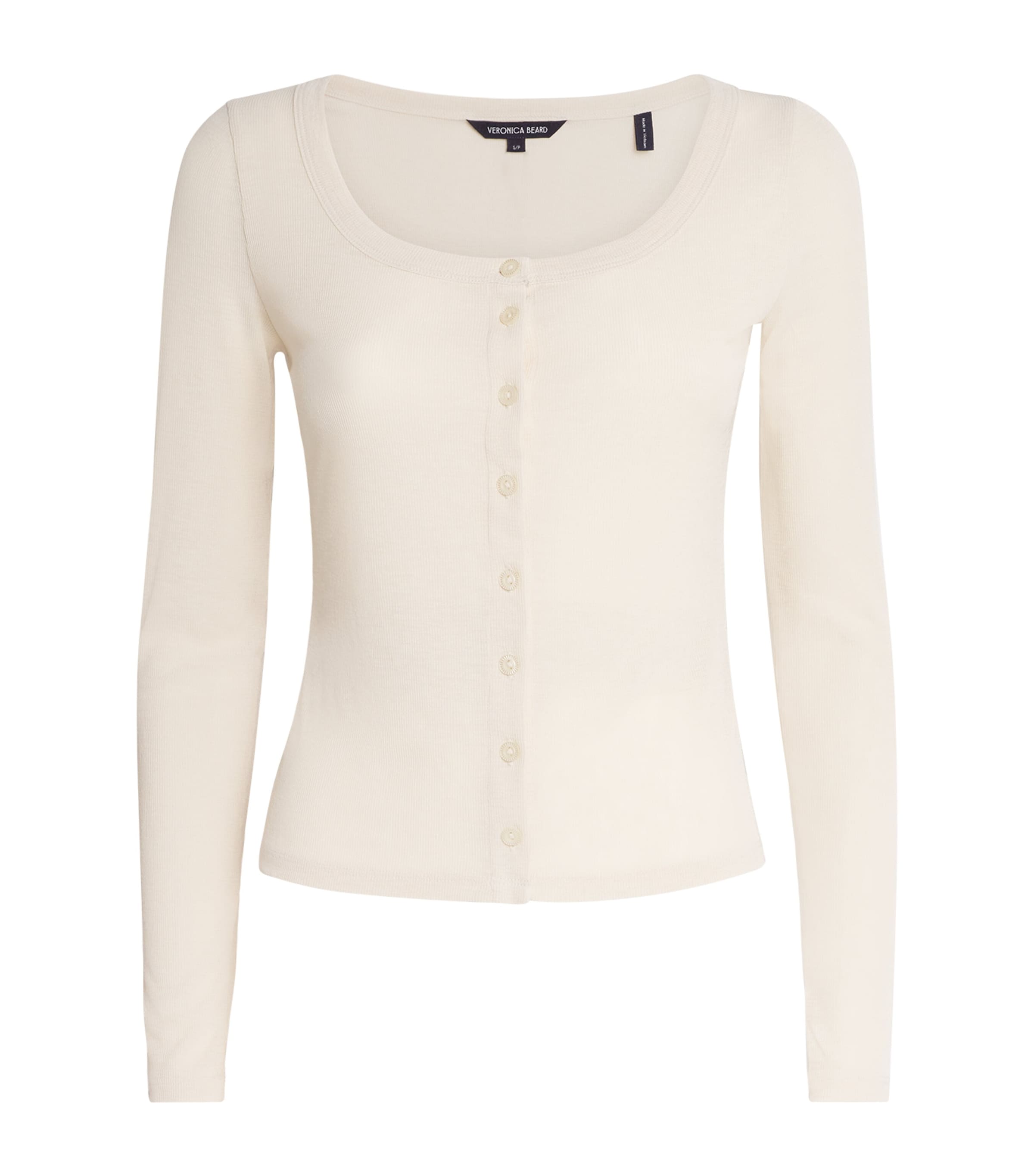 Veronica Beard Womens Rib-Knit Hyland Button-Up T-Shirt Ecru Image 1