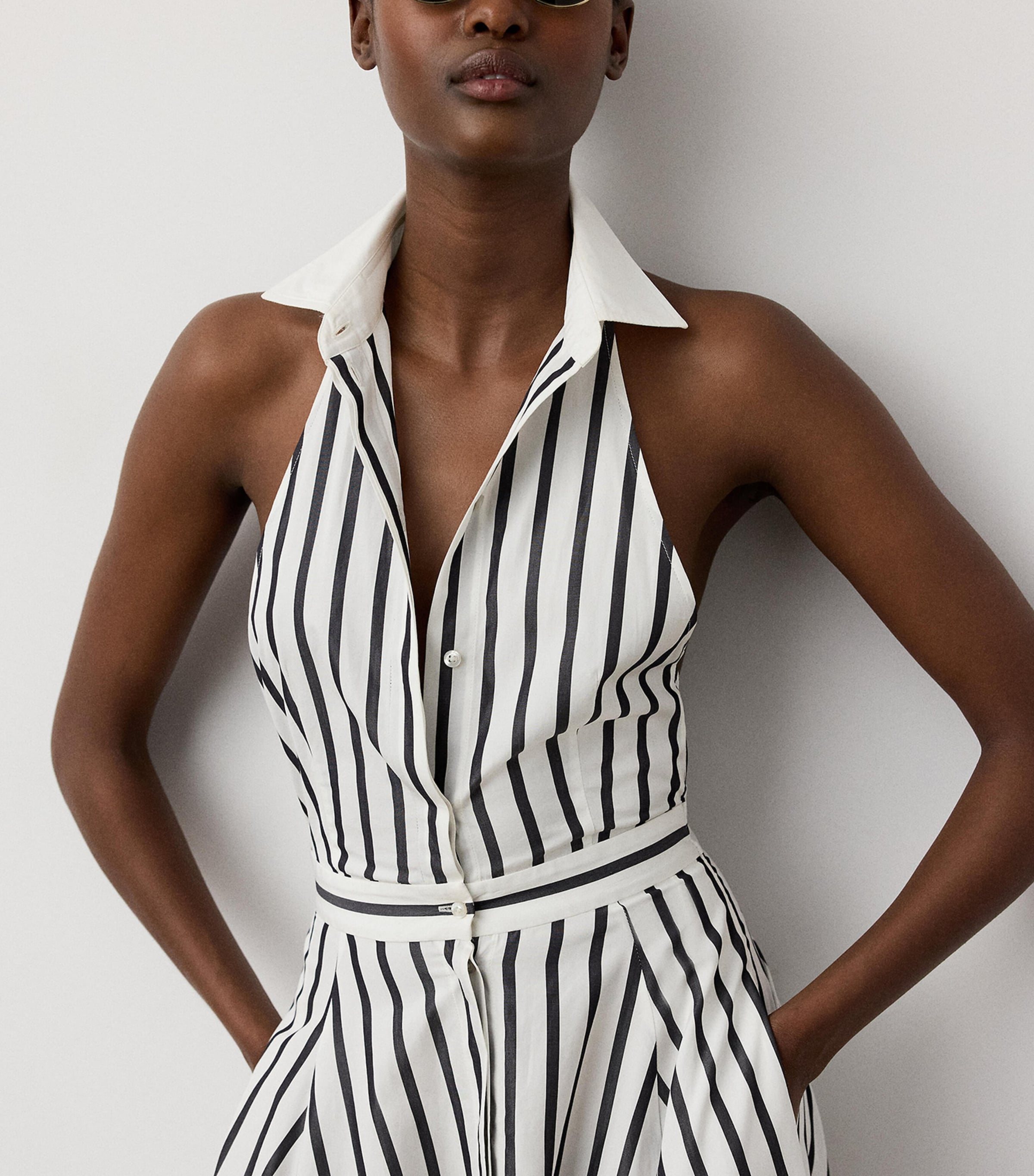 Ralph Lauren Collection Womens Cotton Stripe Eldred Maxi Dress Black/white Image 5