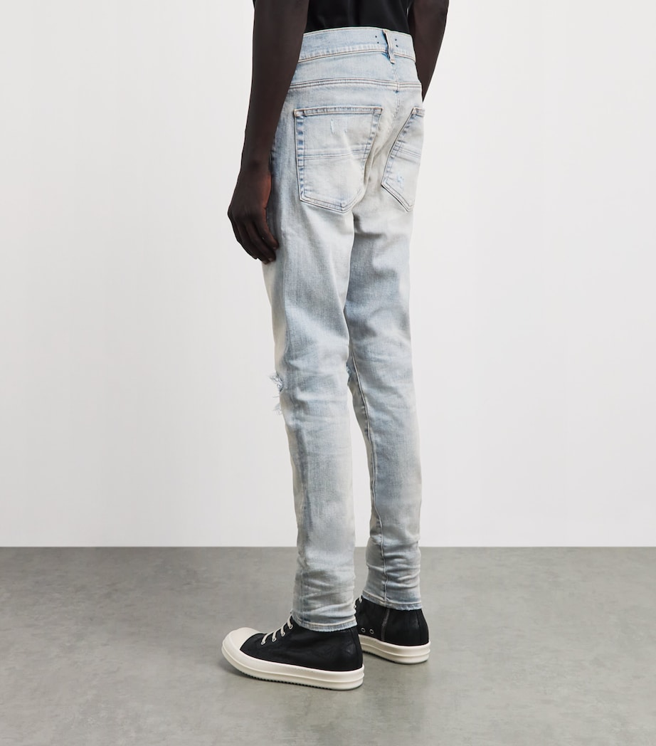 AMIRI Mens Ripped MX1 Ultrasuede Skinny Jeans Antique Indigo Image 5