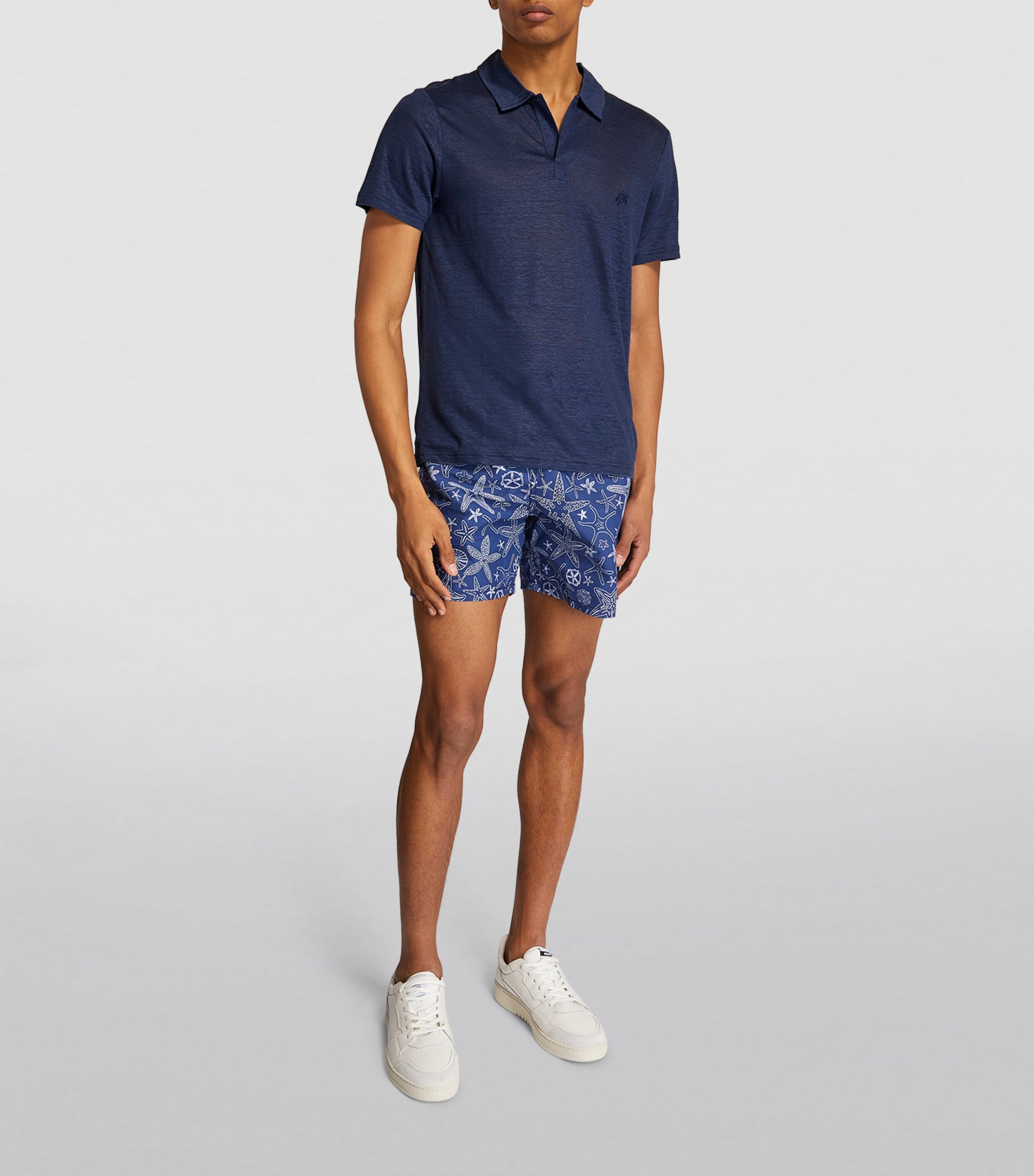 Linen Pyramid Polo Shirt 390 NAVY Image 2