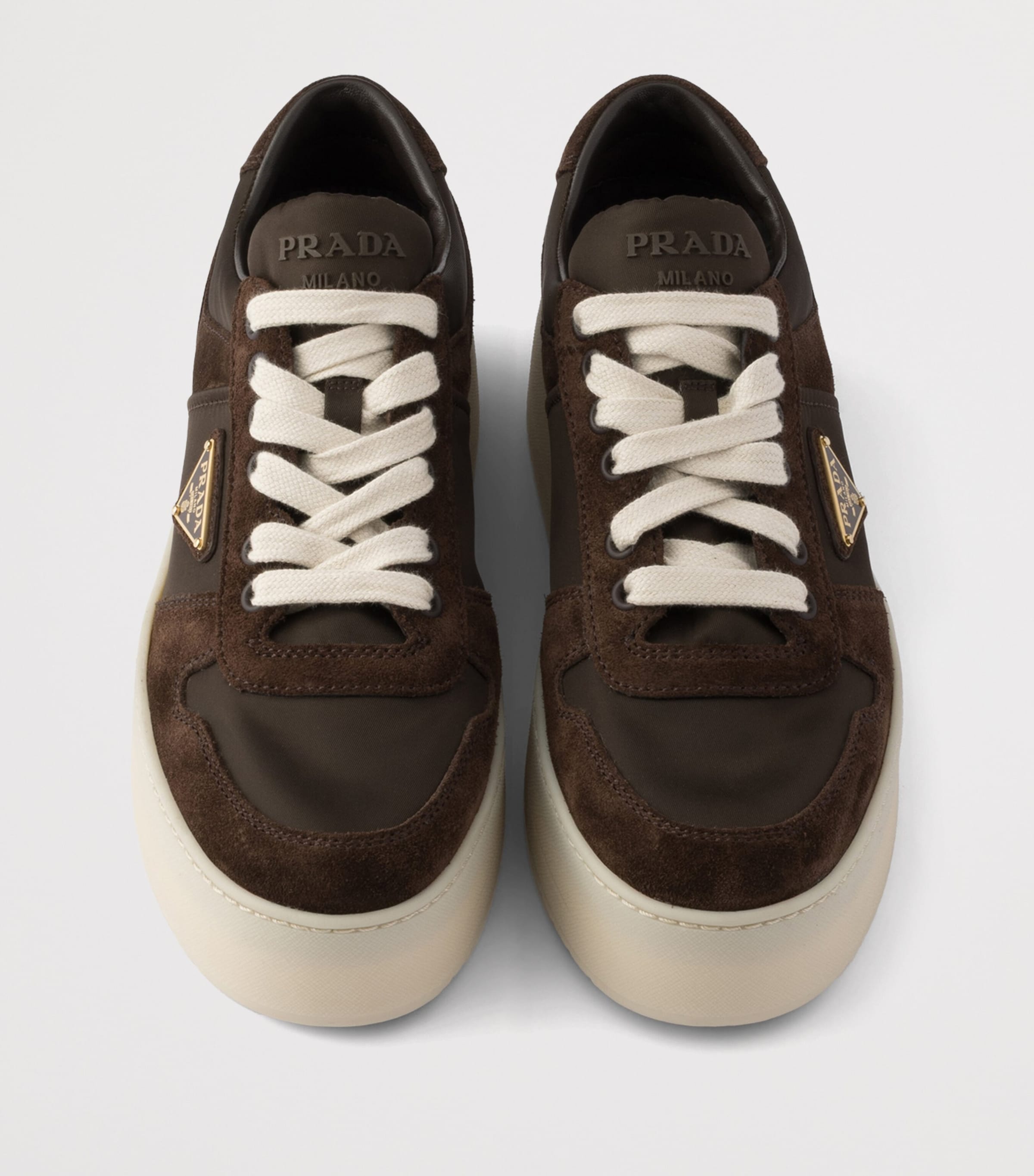 Prada Womens Suede and Re-Nylon Downtown Bold Sneakers Brown Image 3