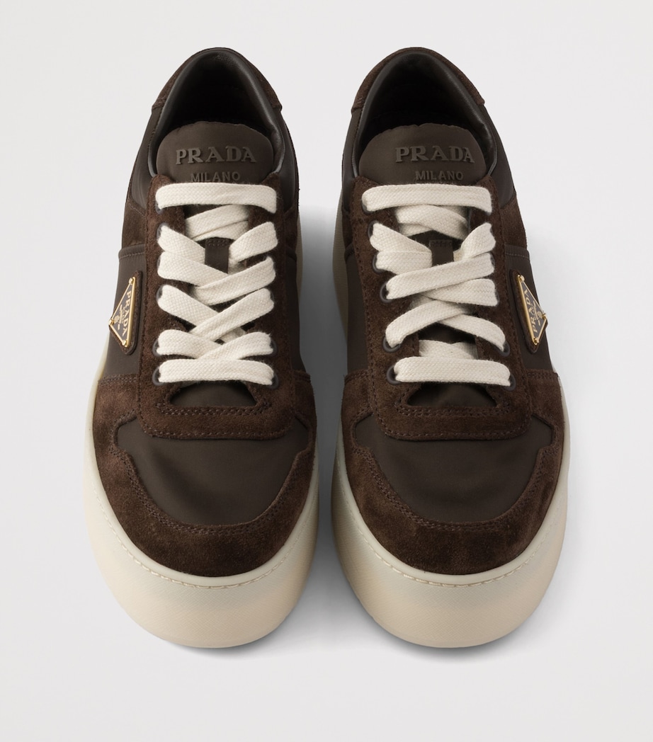 Prada Womens Suede and Re-Nylon Downtown Bold Sneakers Brown Image 3