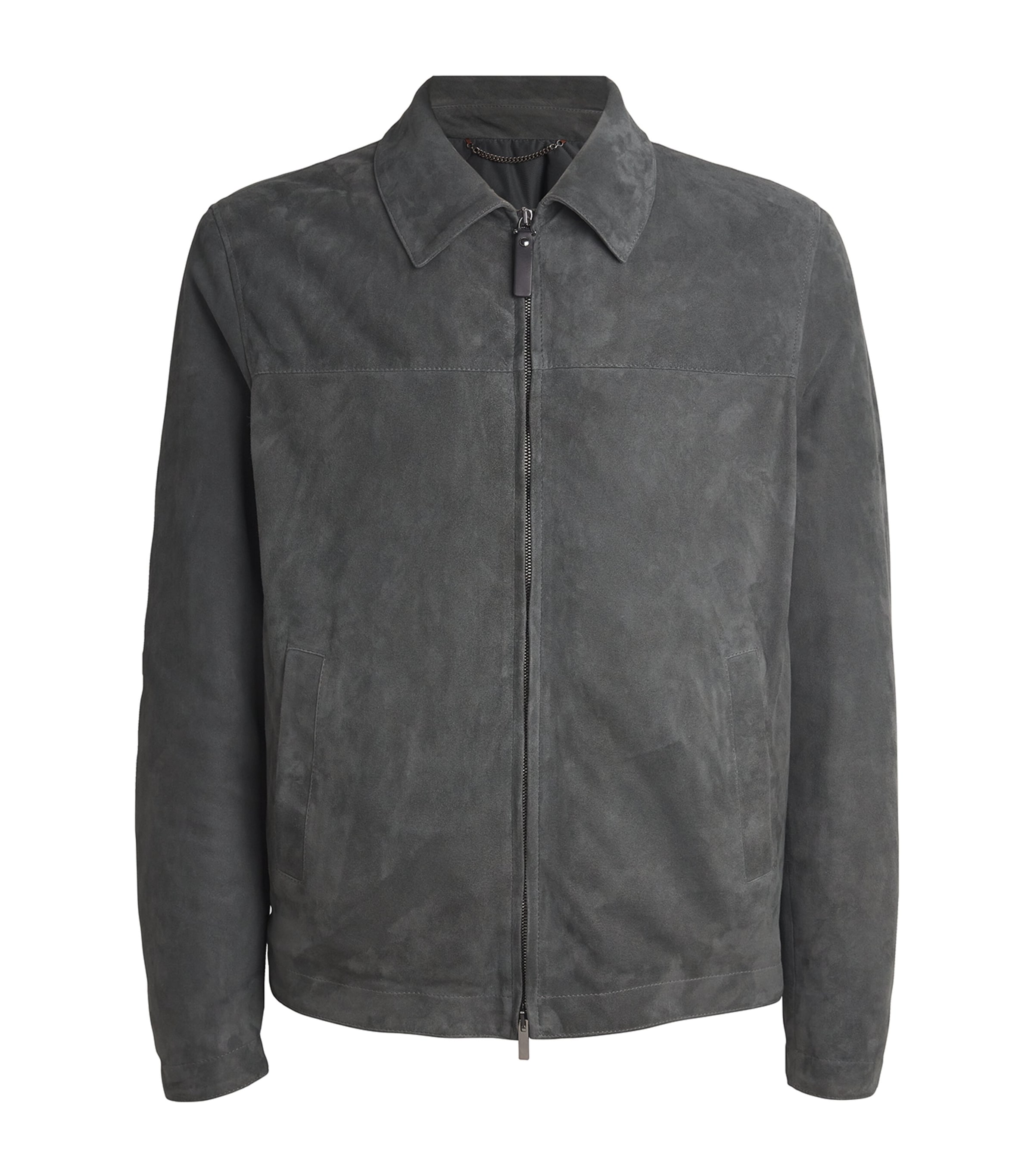 Canali Suede Bomber Jacket In Green