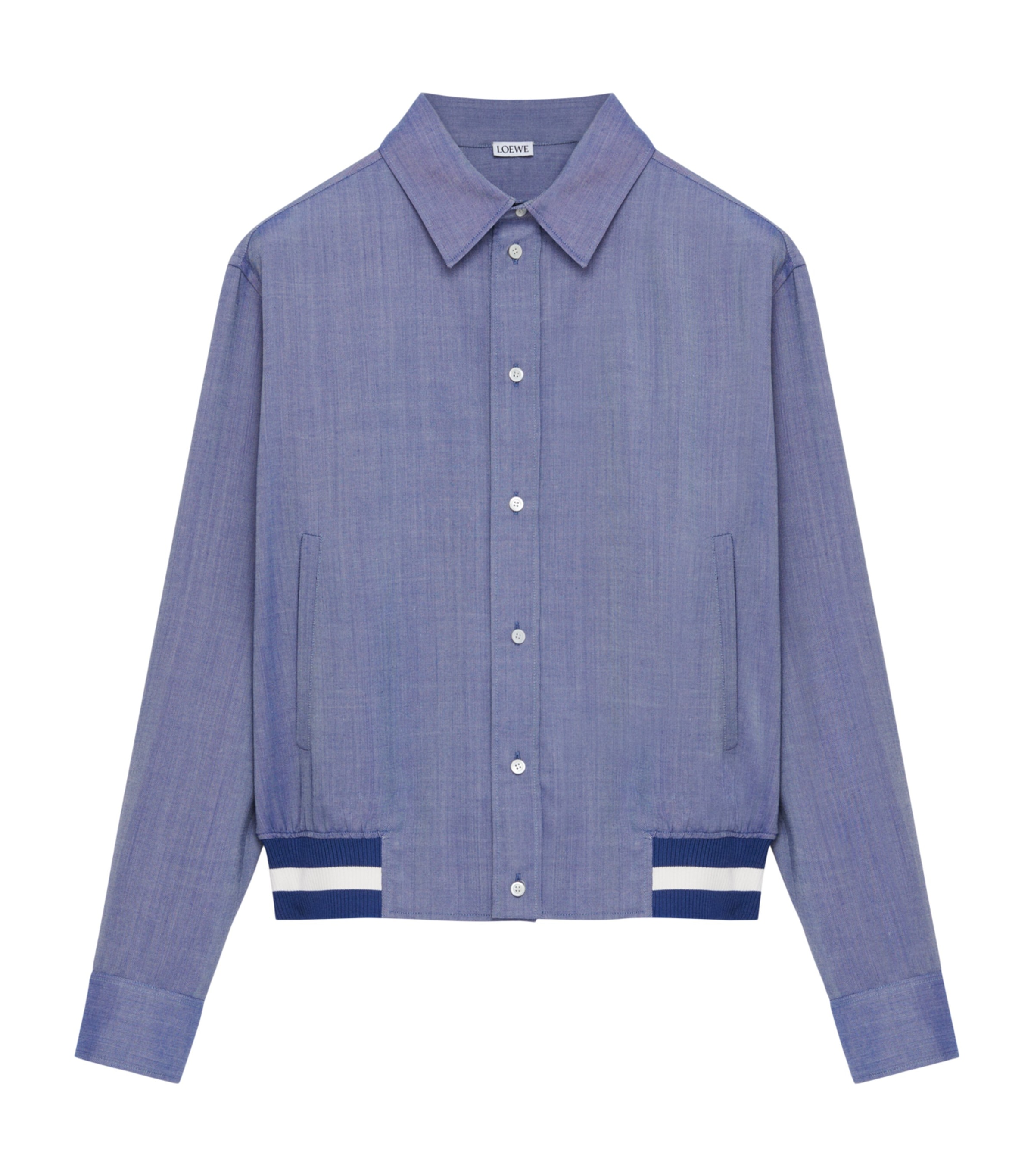 LOEWE Mens Wool-Blend Stripe-Trim Shirt Jacket Blue Image 1