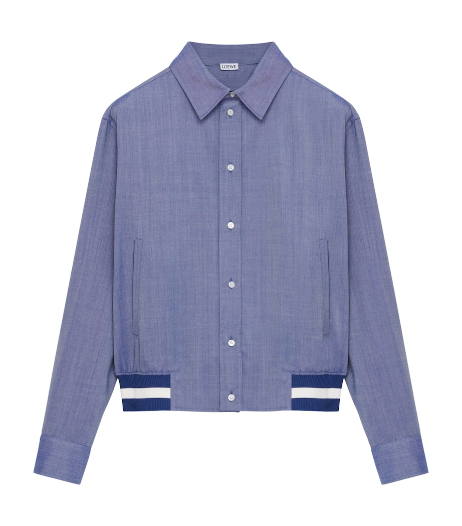 LOEWE Mens Wool-Blend Stripe-Trim Shirt Jacket Blue Image 1