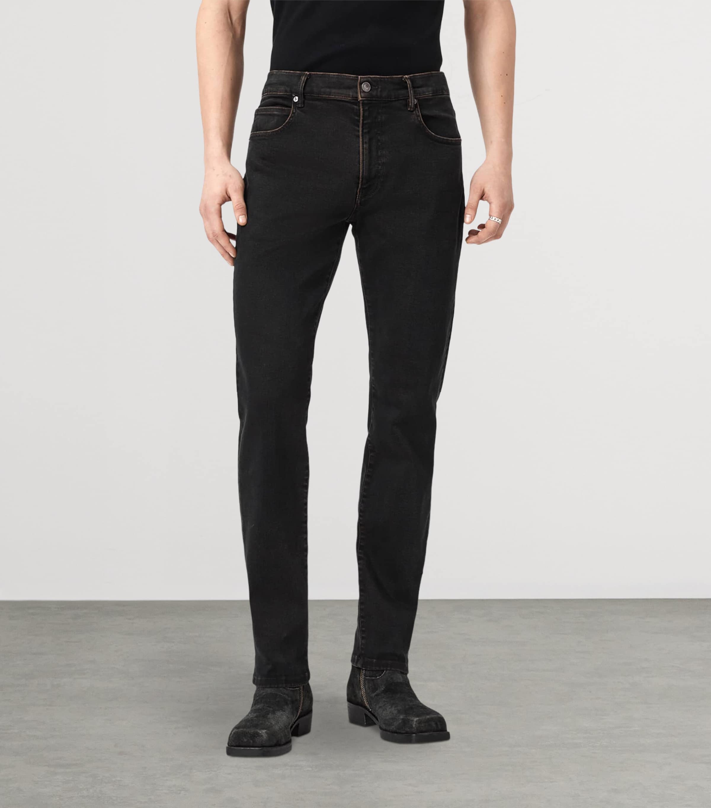 AllSaints Mens Sid Skinny Jeans Overdyed Brown Image 3