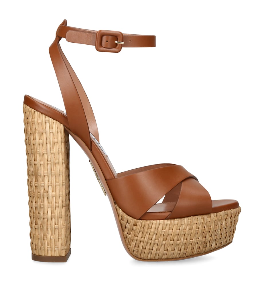 Aquazzura Leather Sunseeker Plateau Sandals 140 Brown Image 1