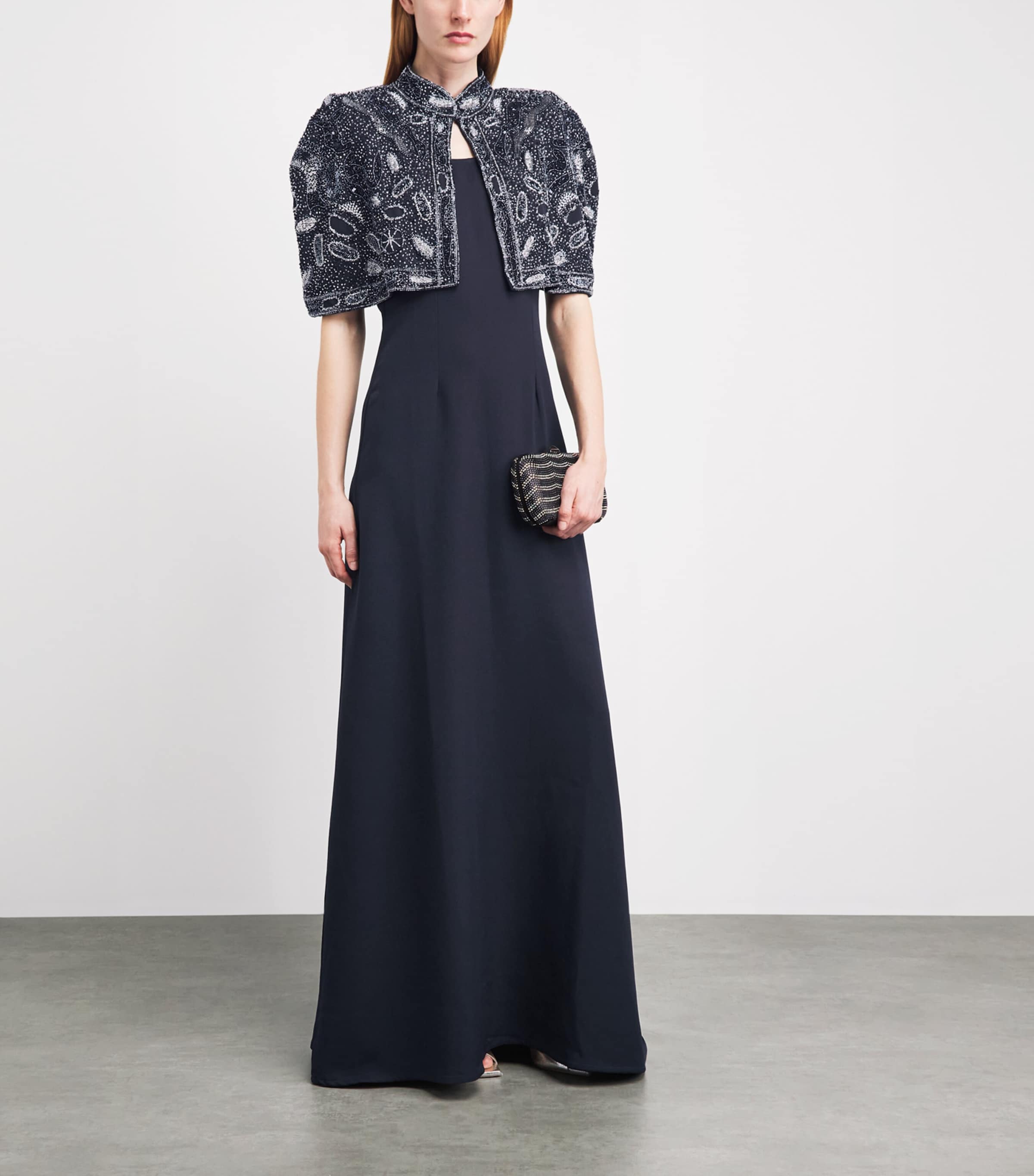 Raishma Womens Embellished Giselle Cape Gown Navy Image 2