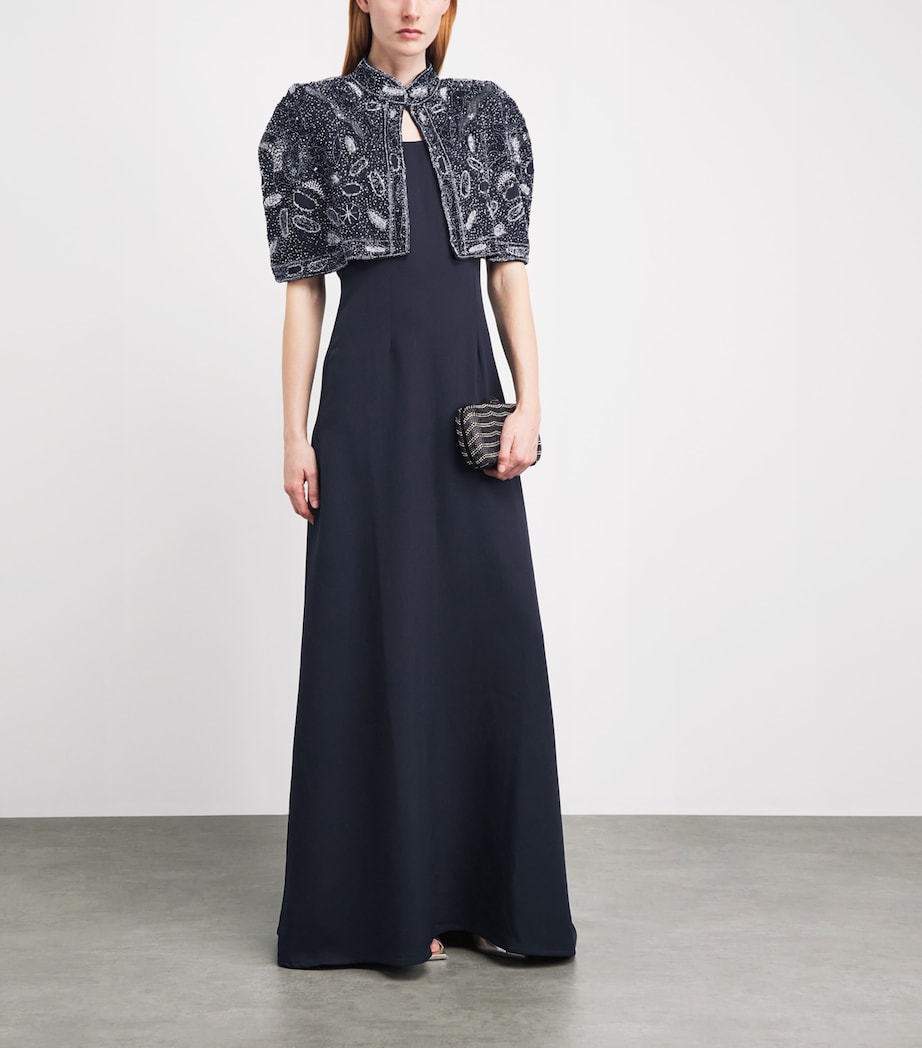 Raishma Womens Embellished Giselle Cape Gown Navy Image 2